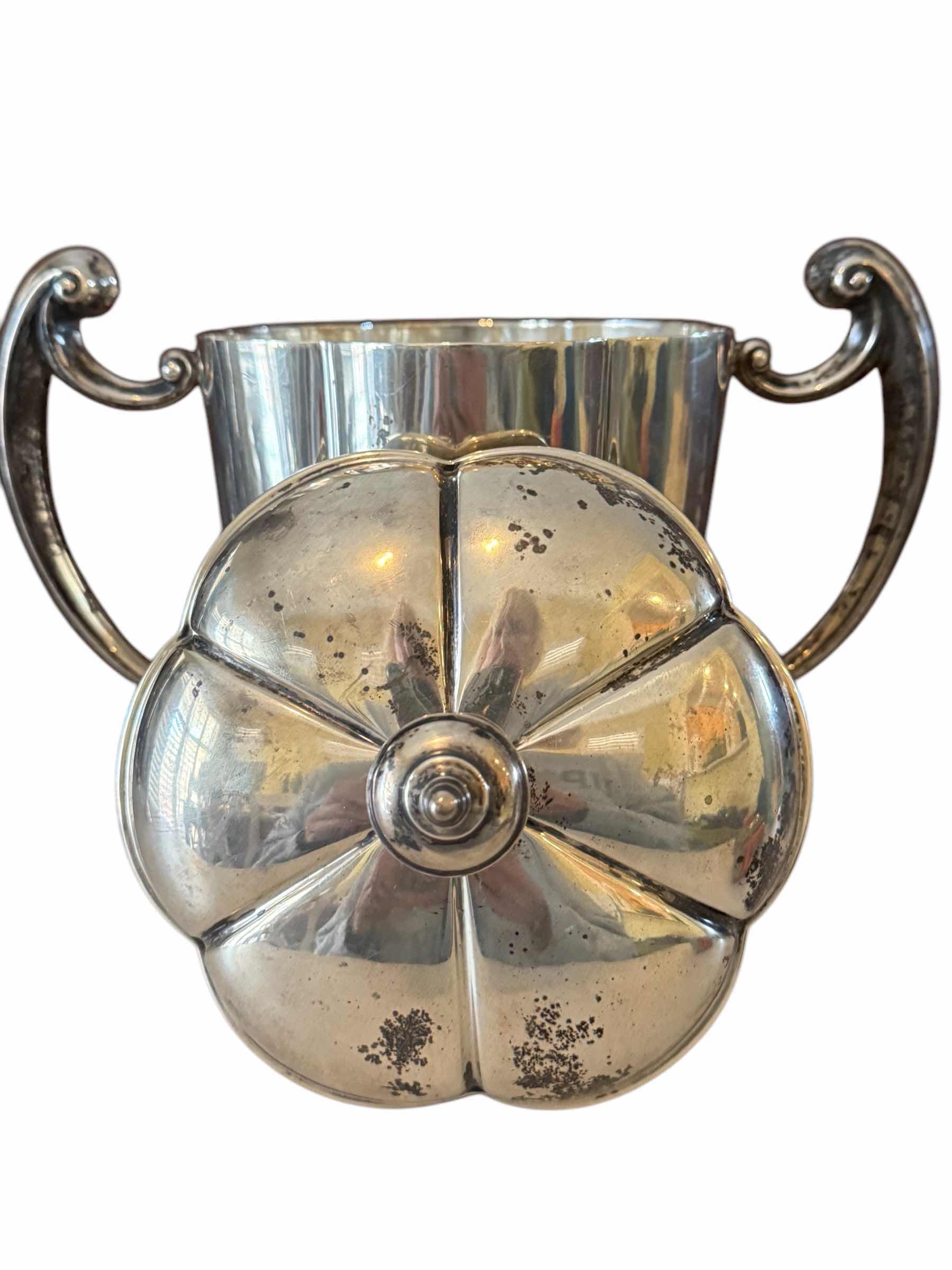 Photo 1 of ANTIQUE 1916 COIN SILVER “THE AMBASSADOR CUP” LIDDED W ENGRAVING W9” H9” 2.8 lbs