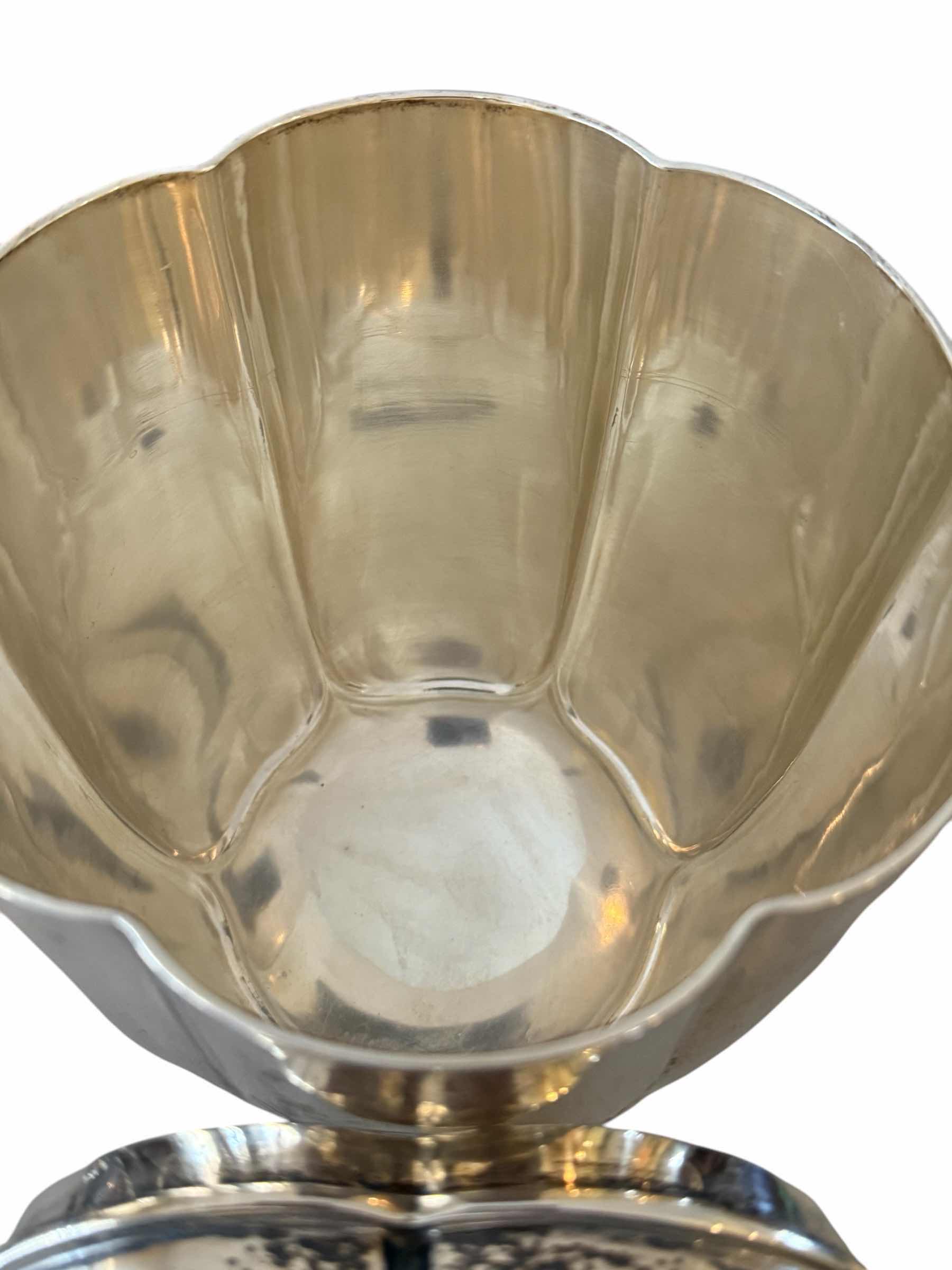 Photo 1 of ANTIQUE 1916 COIN SILVER “THE AMBASSADOR CUP” LIDDED W ENGRAVING W9” H9” 2.8 lbs