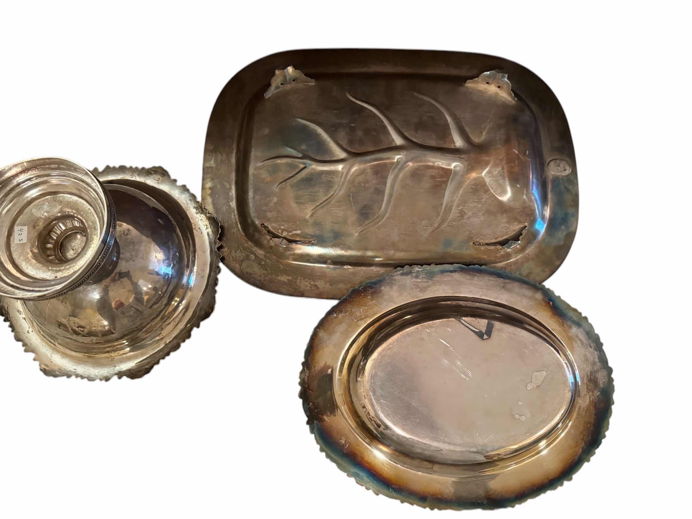 Photo 1 of 3-ANTIQUE COIN SILVER SERVE WARE (PLATTERS & BOWL)