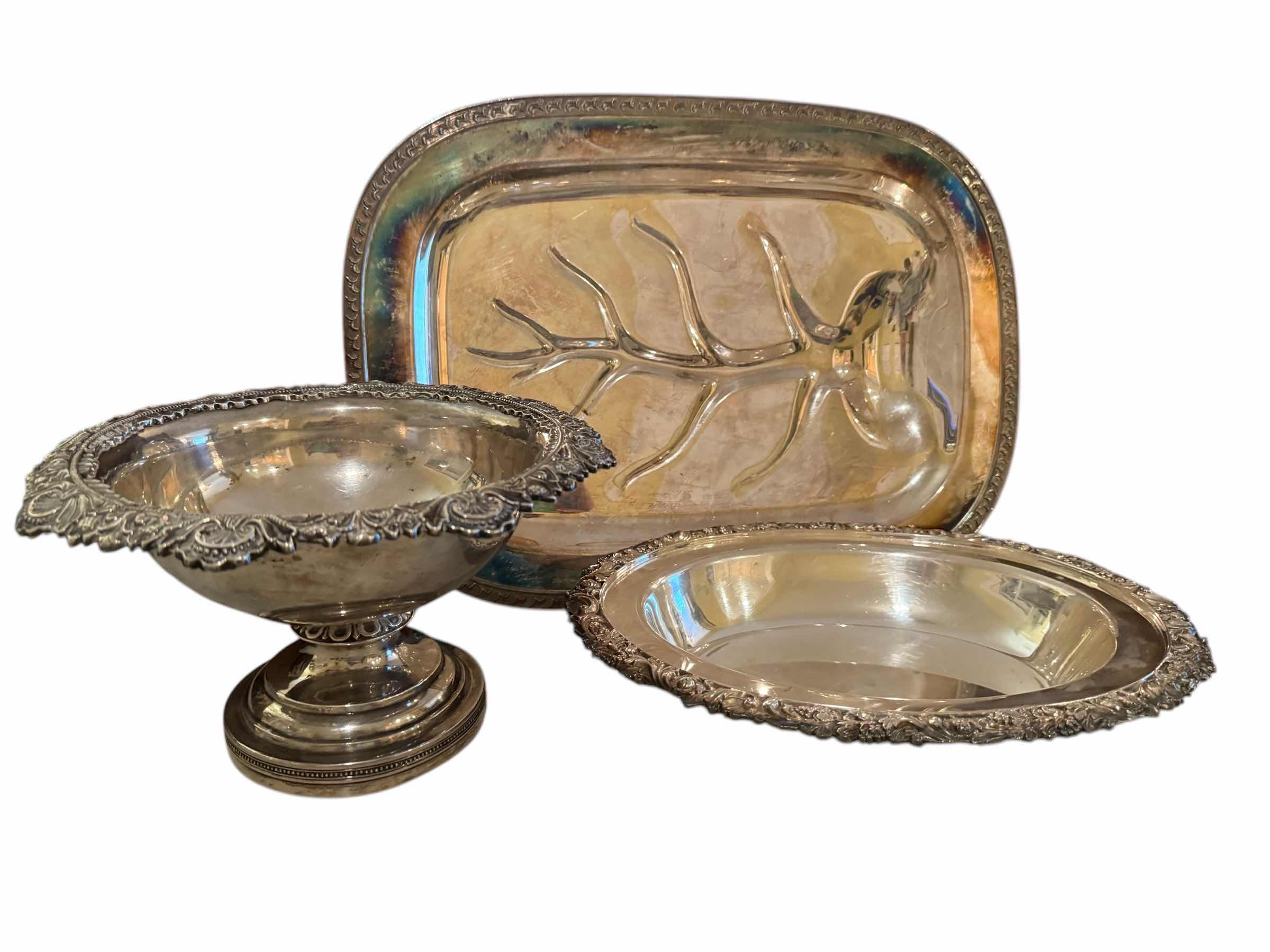 Photo 1 of 3-ANTIQUE COIN SILVER SERVE WARE (PLATTERS & BOWL)