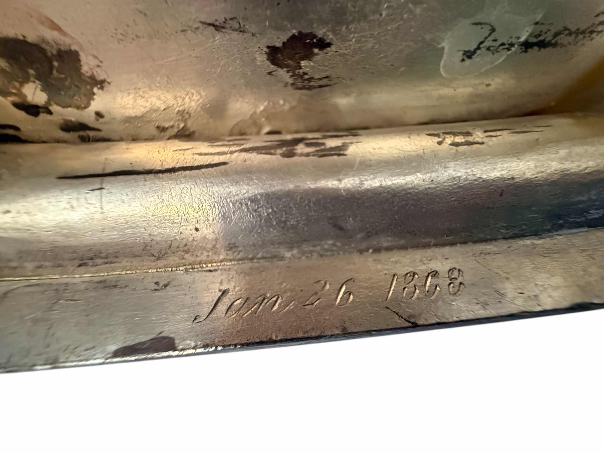 Photo 7 of ANTIQUE 1868 COIN SILVER LION FINIAL TEAPOT/COFFEE POT W WOOD HANDLE-TOTAL WEIGHT 2.5 lbs 