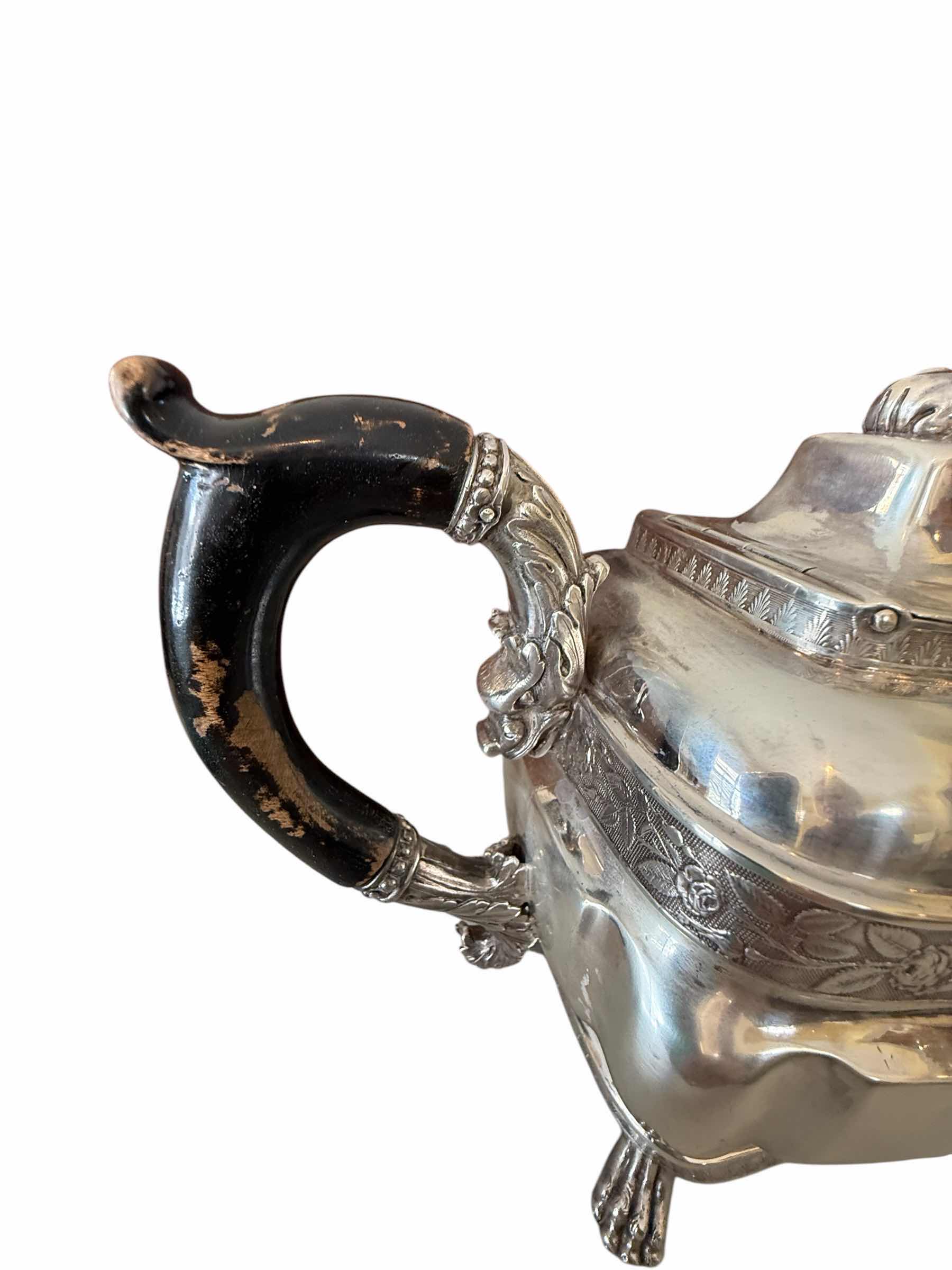 Photo 5 of ANTIQUE 1868 COIN SILVER LION FINIAL TEAPOT/COFFEE POT W WOOD HANDLE-TOTAL WEIGHT 2.5 lbs 
