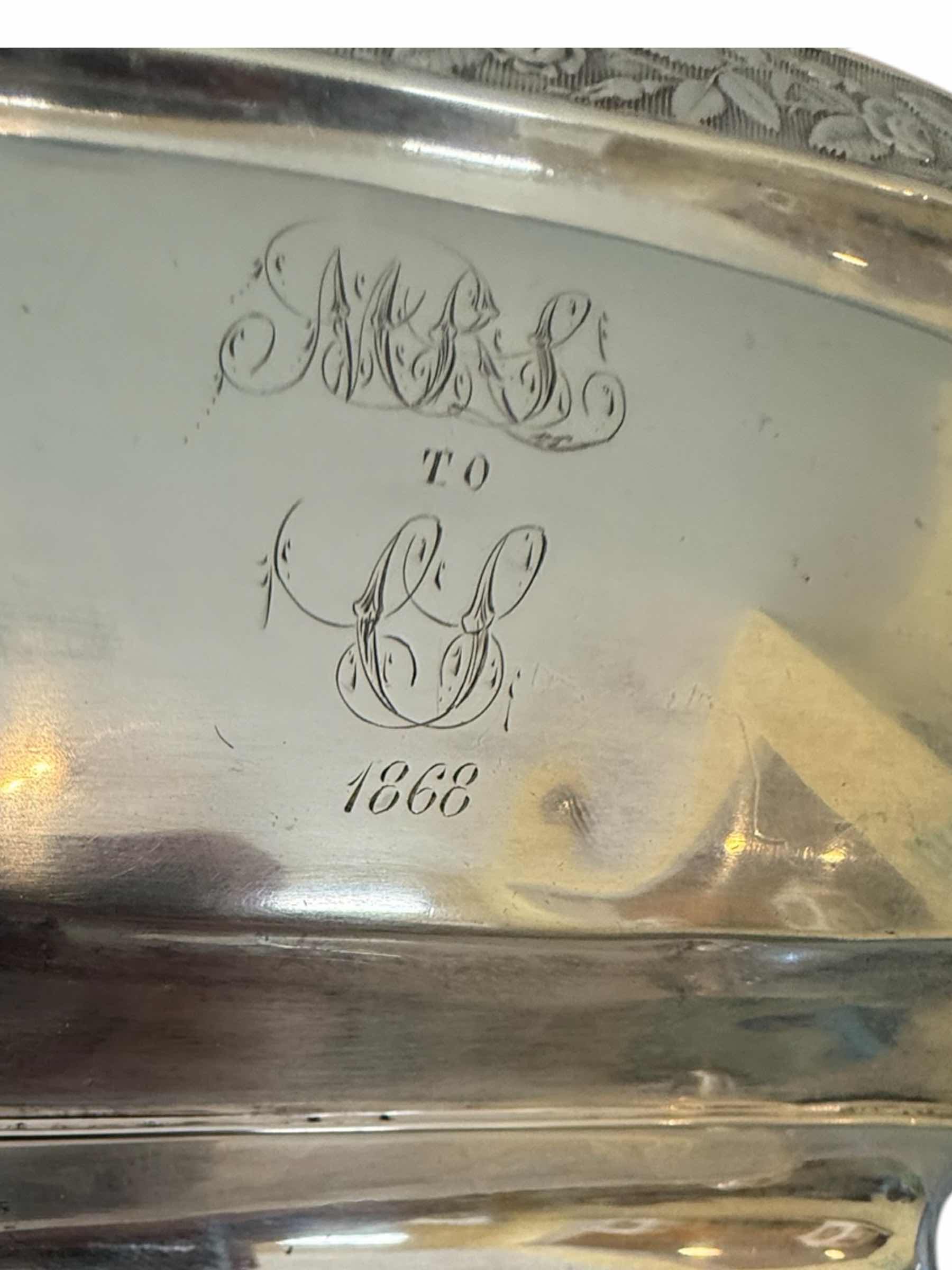 Photo 6 of ANTIQUE 1868 COIN SILVER LION FINIAL TEAPOT/COFFEE POT W WOOD HANDLE-TOTAL WEIGHT 2.5 lbs 