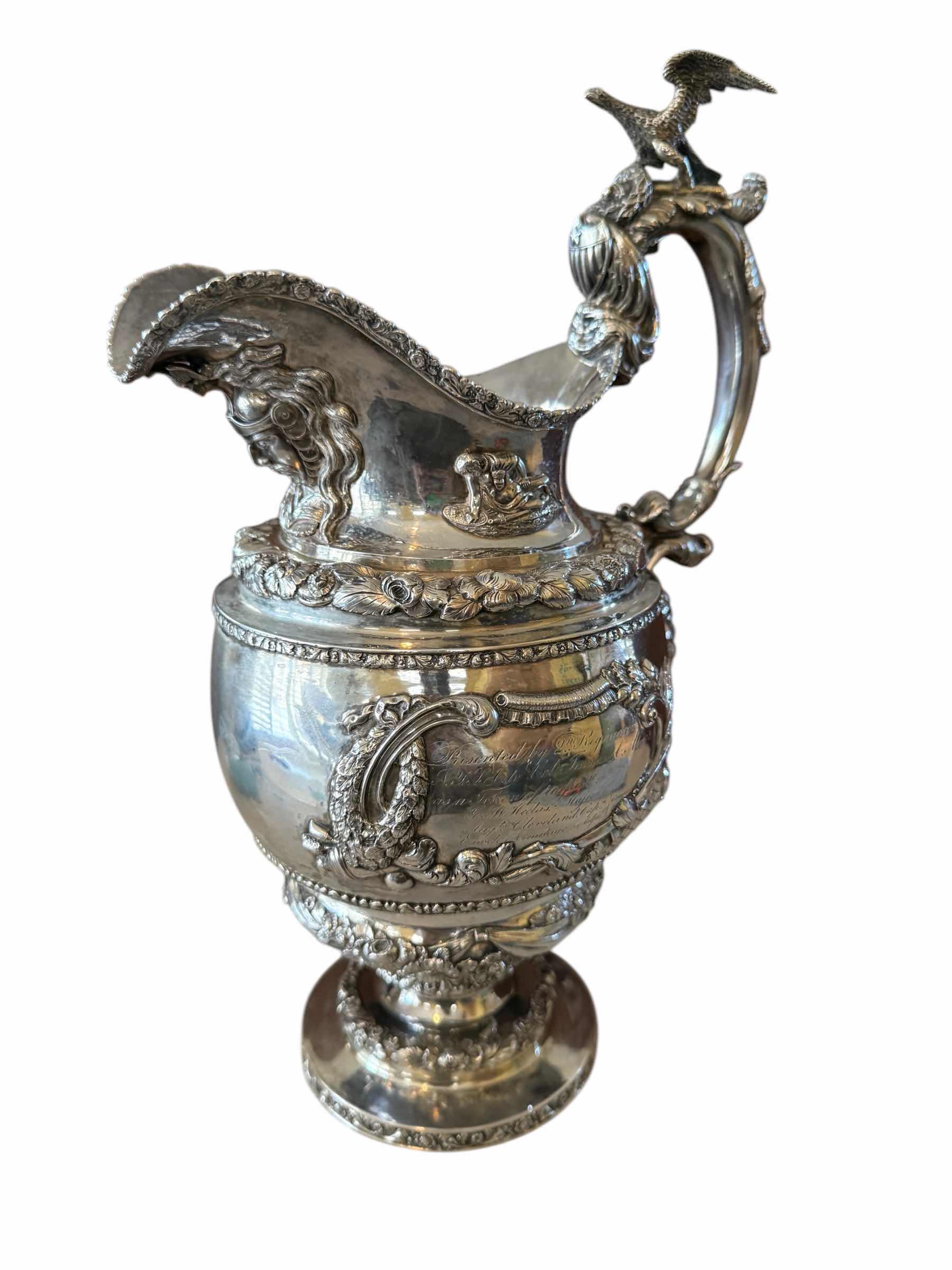 Photo 1 of ANTIQUE RARE I.W FORBES COIN SILVER CLARET JUG CIRCA 1835 H14” W9”-TOTAL WEIGHT 2.9 lbs