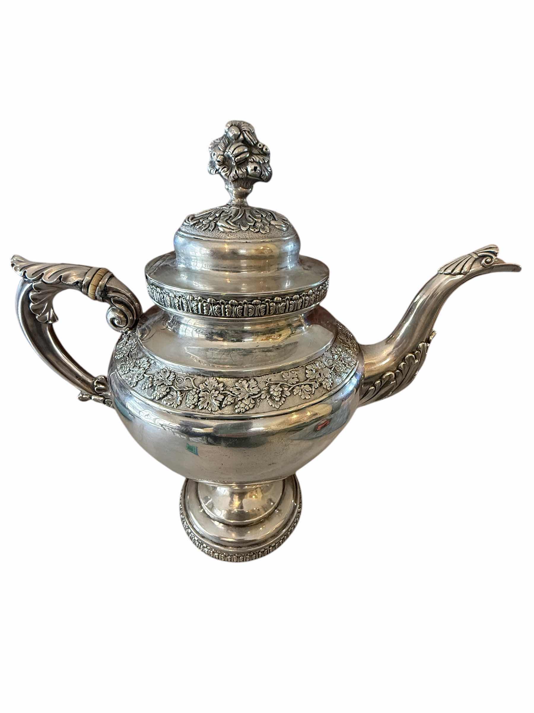 Photo 1 of ANTIQUE RARE 1800'S  P THOMSON COIN SILVER TEAPOT W BIRD OPEN MOUTH SPOUT
