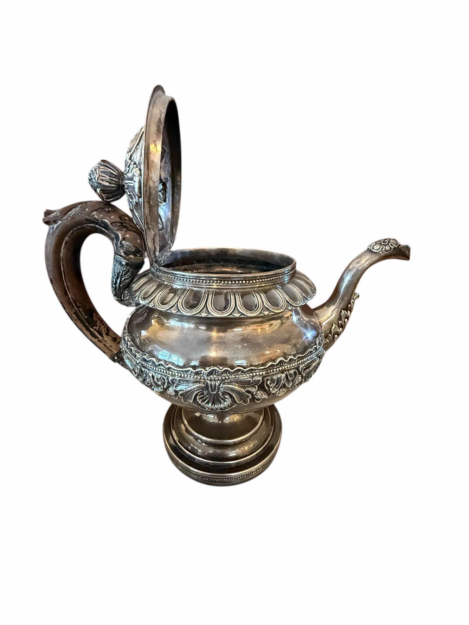 Photo 1 of 1800’s ANTIQUE RARE FLETCHER & GARDINER COIN SILVER TEAPOT W ACORN FINIAL & OPEN MOUTHED EAGLE SPOUT W WOOD CARVED HANDLE W11” H12” WEIGHT 3.2 