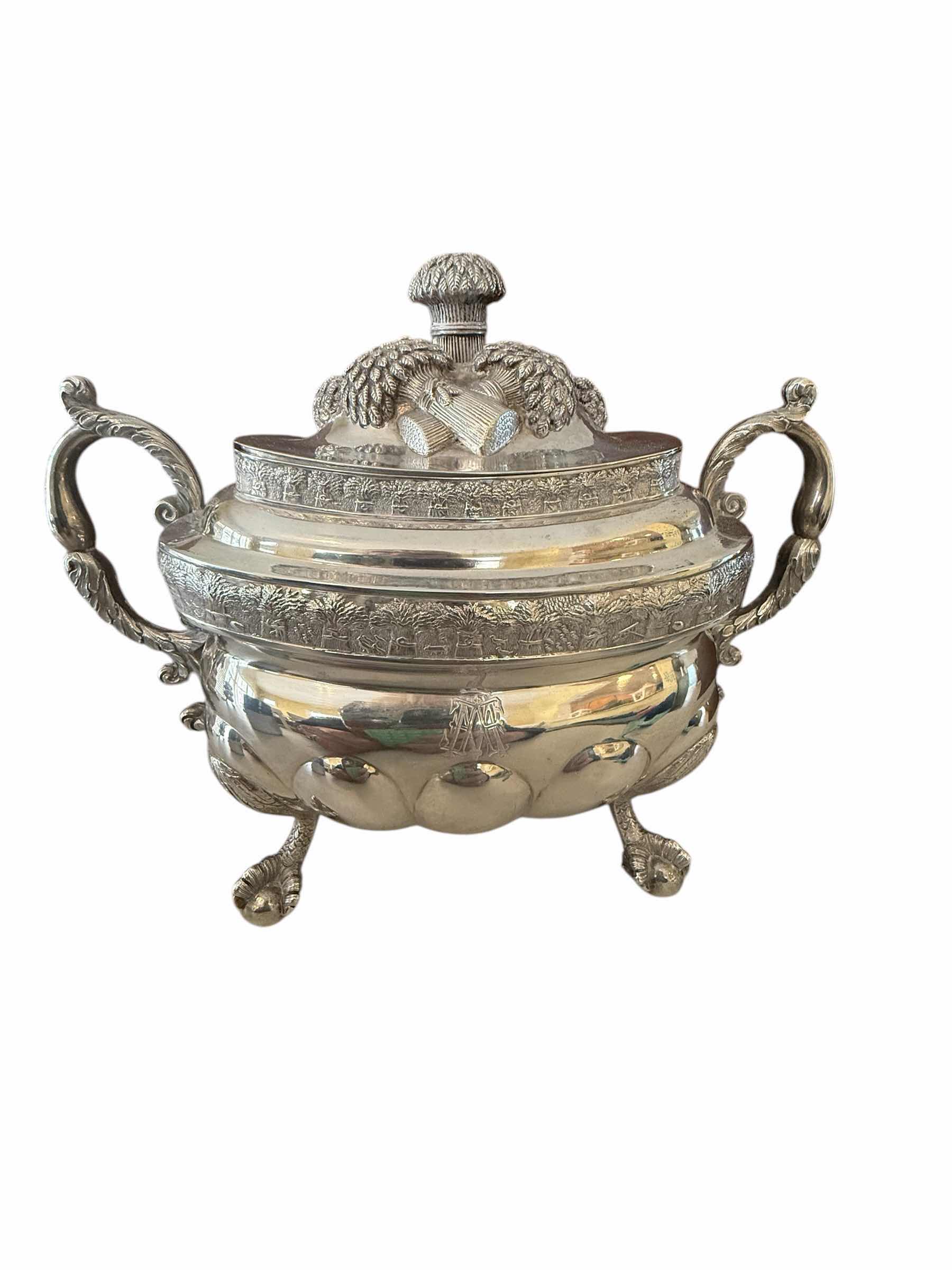 Photo 1 of ANTIQUE 19th CENTURY COIN SILVER VICTORIAN SOUP TUREEN-TOTAL WEIGHT 1.5lbs  W 10” H7”
