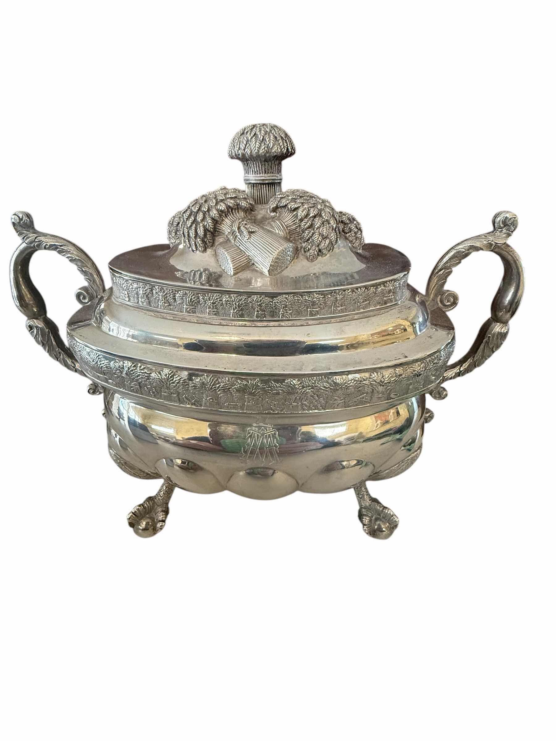 Photo 1 of ANTIQUE 19th CENTURY COIN SILVER VICTORIAN SOUP TUREEN-TOTAL WEIGHT 1.5lbs  W 10” H7”