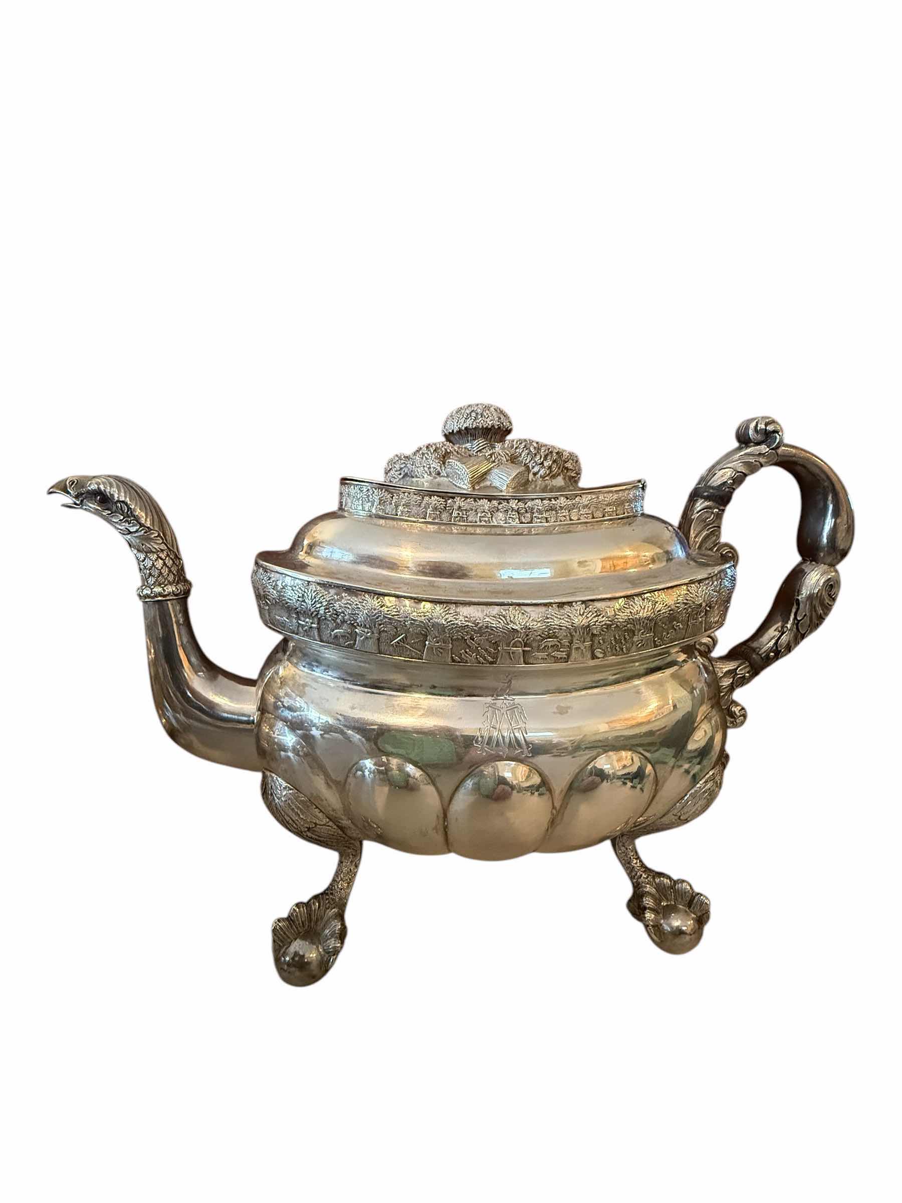 Photo 1 of ANTIQUE MID 19th CENTURY COIN SILVER TEAPOT W12” H8” WEIGHT 2.6lbs