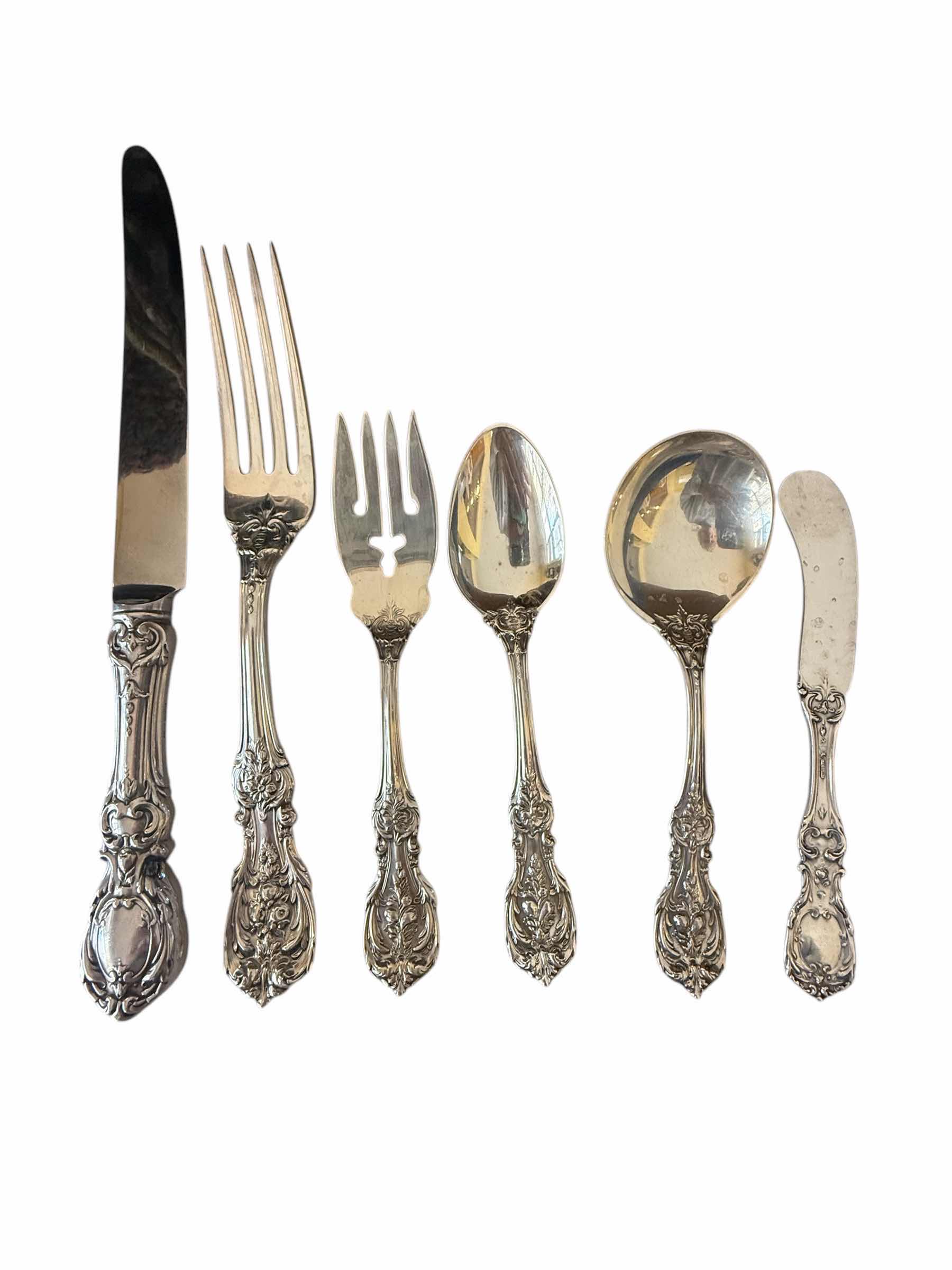 Photo 4 of 52 PCS-VINTAGE REED & BARTON STERLING SILVER FLATWARE-TOTAL FLATWARE WEIGHT 8.4 lbs