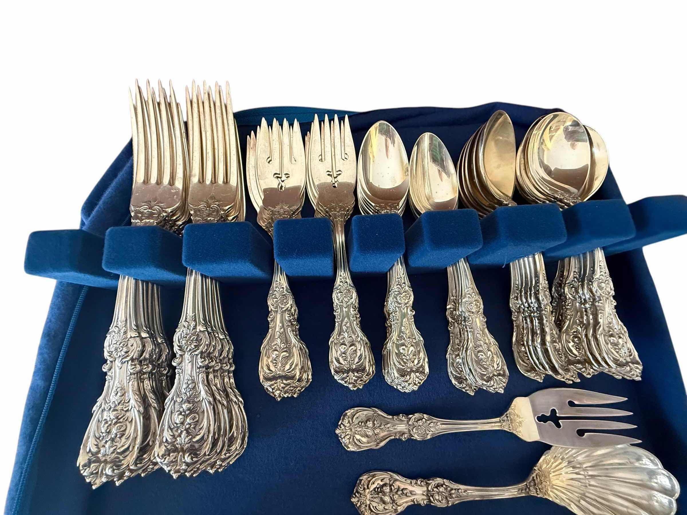 Photo 2 of 52 PCS-VINTAGE REED & BARTON STERLING SILVER FLATWARE-TOTAL FLATWARE WEIGHT 8.4 lbs
