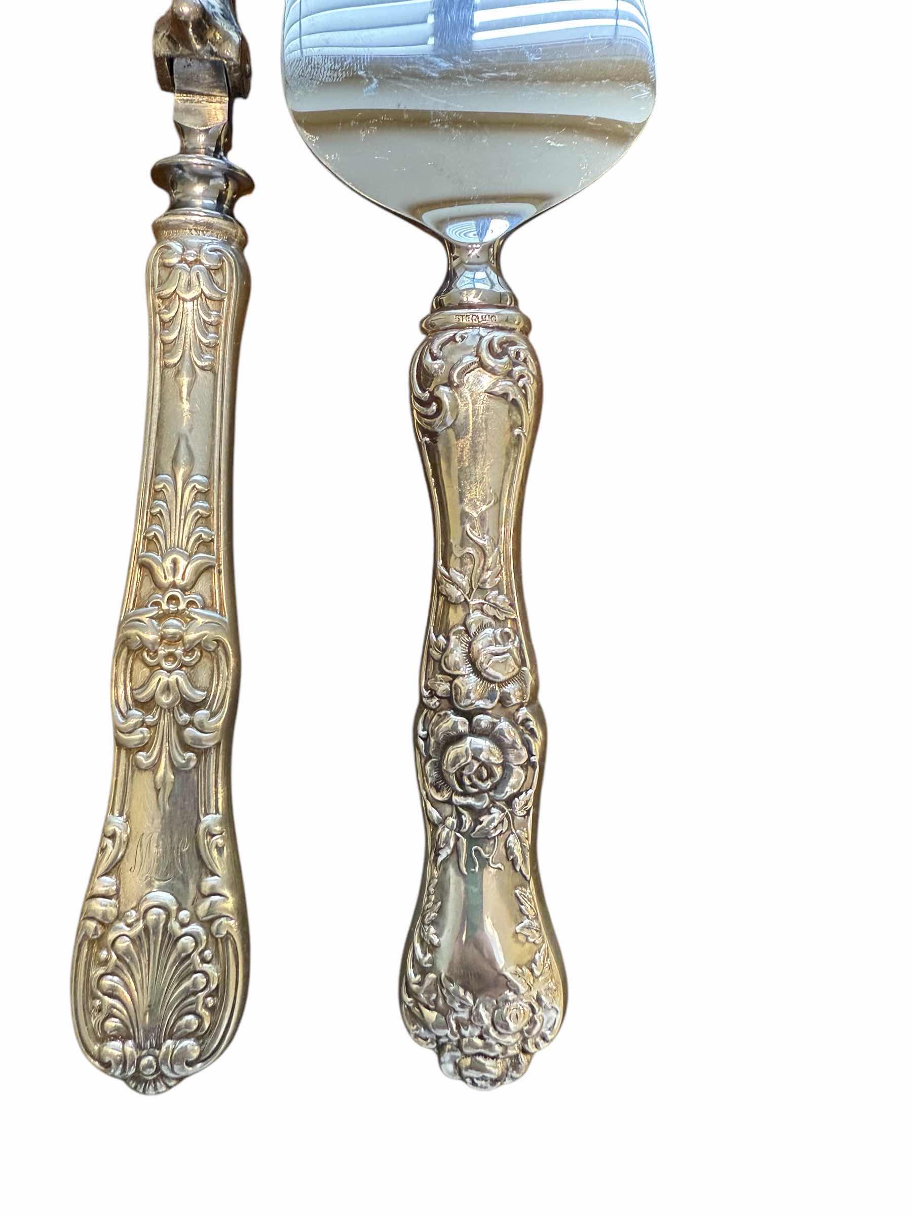 Photo 1 of ANTIQUE ENGLISH KING TIFFANY & CO. STERLING SILVER W STAINLESS STEEL CARVING FORK & CAKE PIE SERVER 