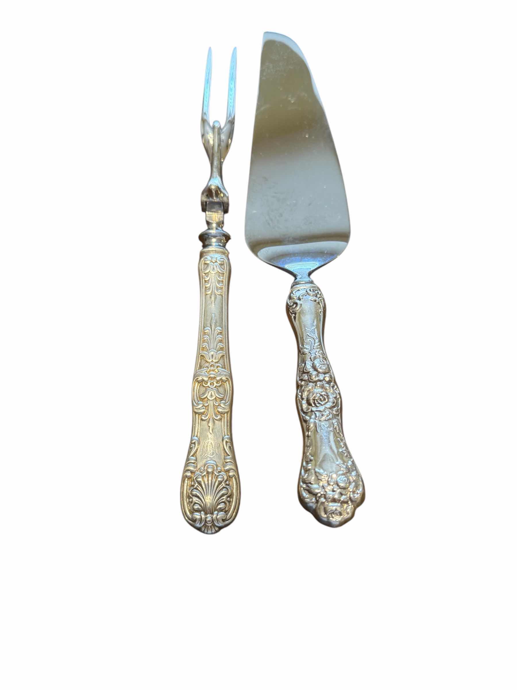 Photo 1 of ANTIQUE ENGLISH KING TIFFANY & CO. STERLING SILVER W STAINLESS STEEL CARVING FORK & CAKE PIE SERVER 