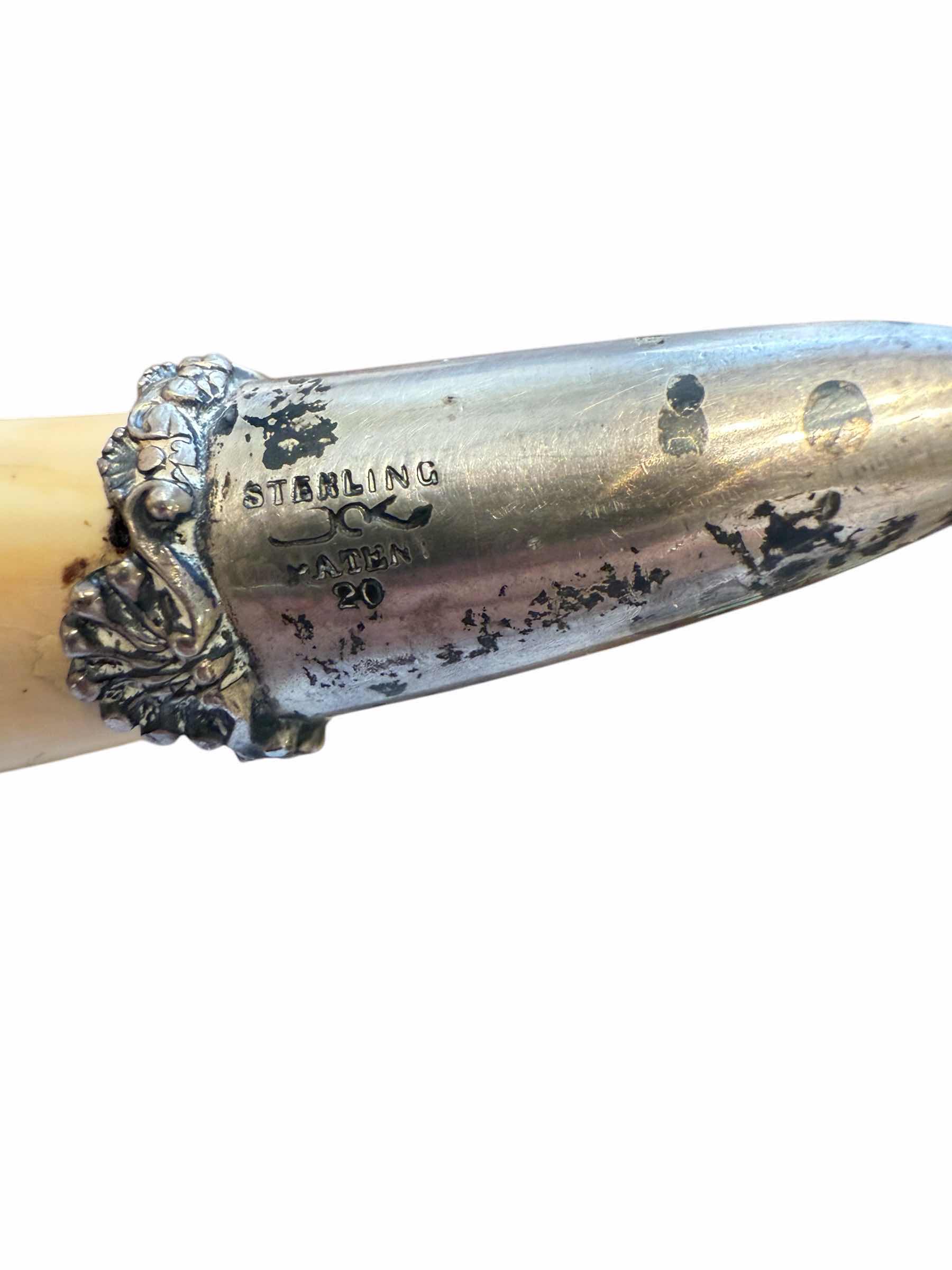 Photo 1 of ANTIQUE 1900’s 7” BOAR TUSK STERLING SILVER CORKSCREW by J.F. FRADLEY