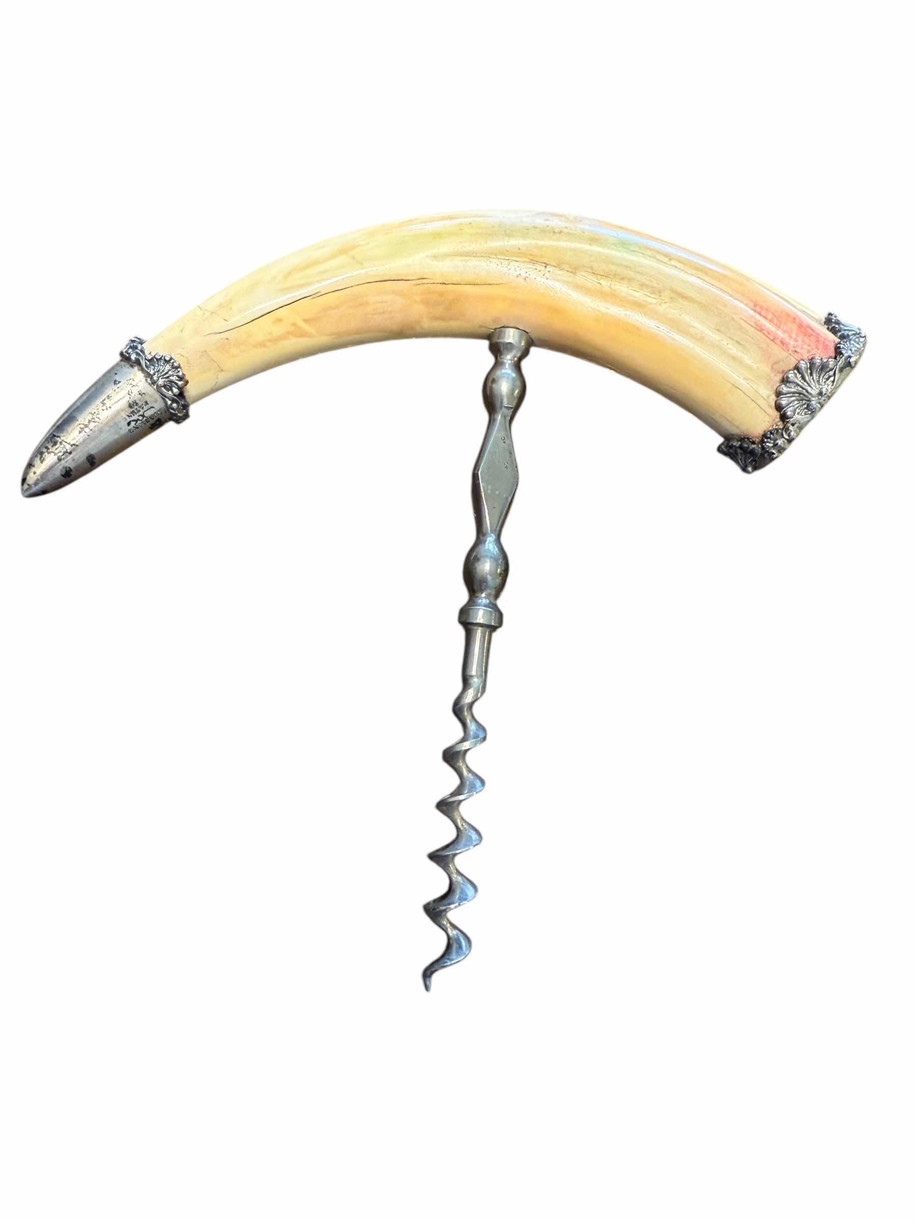 Photo 1 of ANTIQUE 1900’s 7” BOAR TUSK STERLING SILVER CORKSCREW by J.F. FRADLEY