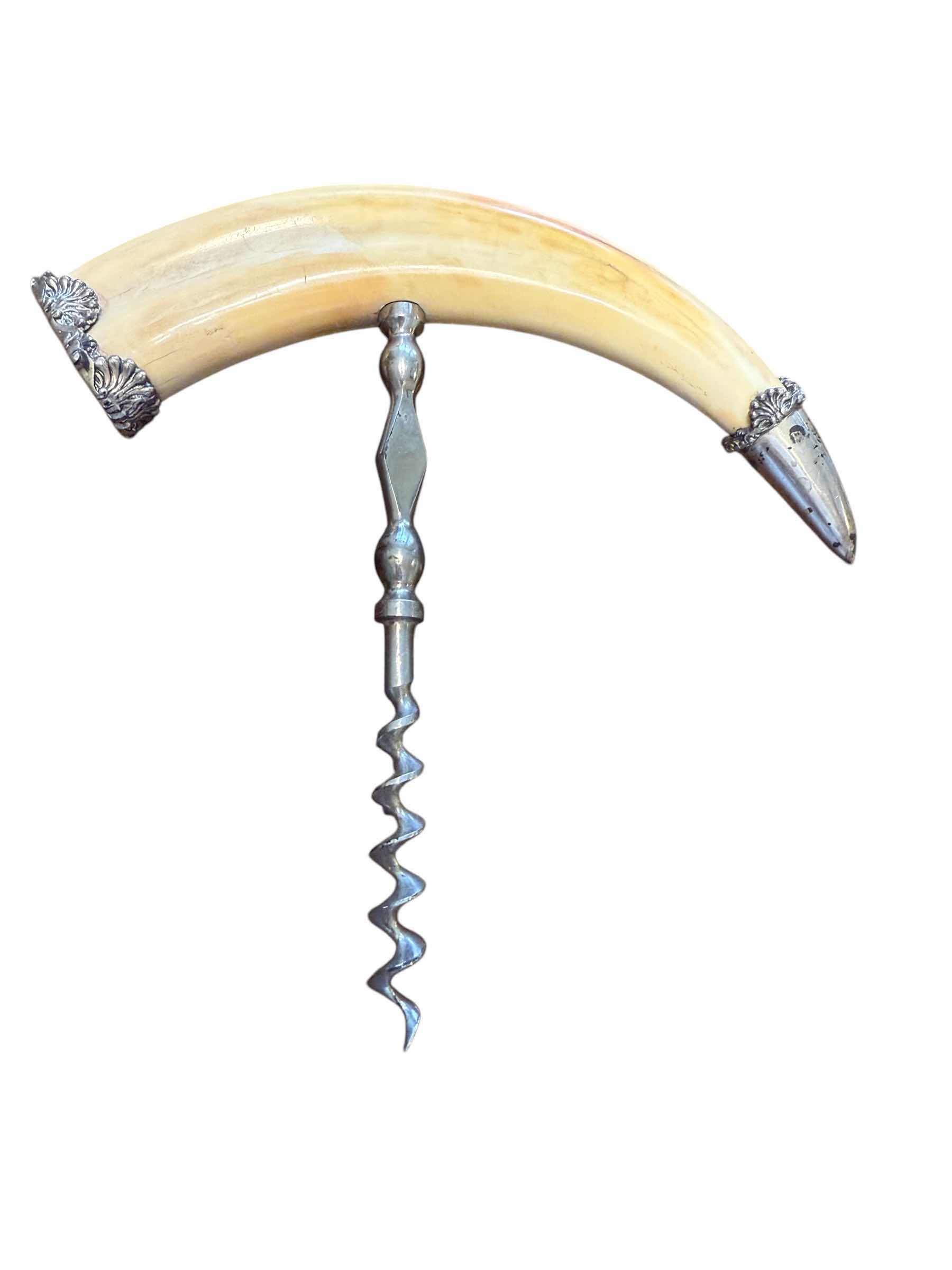 Photo 1 of ANTIQUE 1900’s 7” BOAR TUSK STERLING SILVER CORKSCREW by J.F. FRADLEY