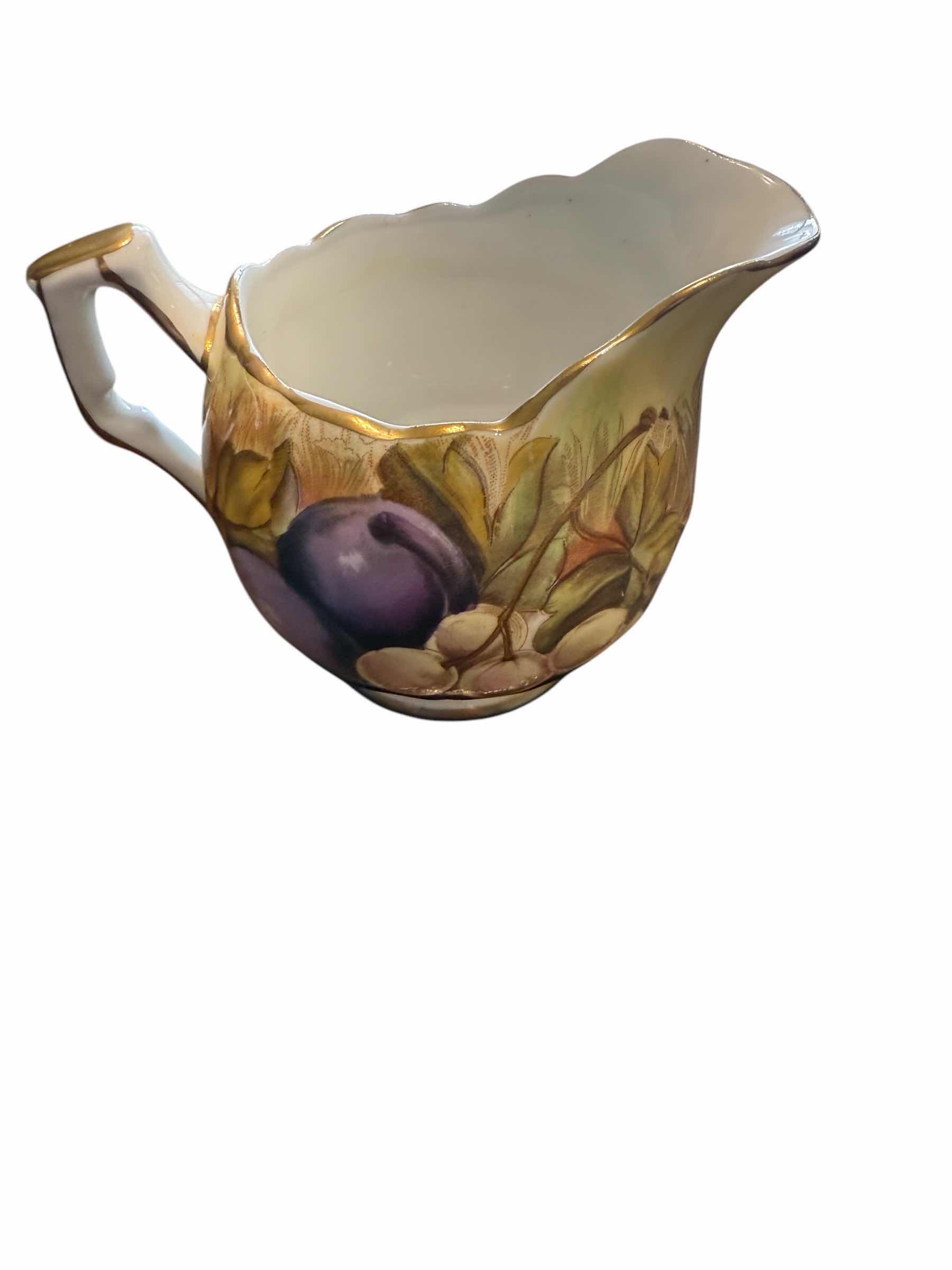 Photo 4 of 4 PCS-ANSLEY ENGLAND BONE CHINA ORCHARD FRUITS 132 S SIGNED CREAMER & SUGAR  SET (SUGAR BOWL H4.5”)