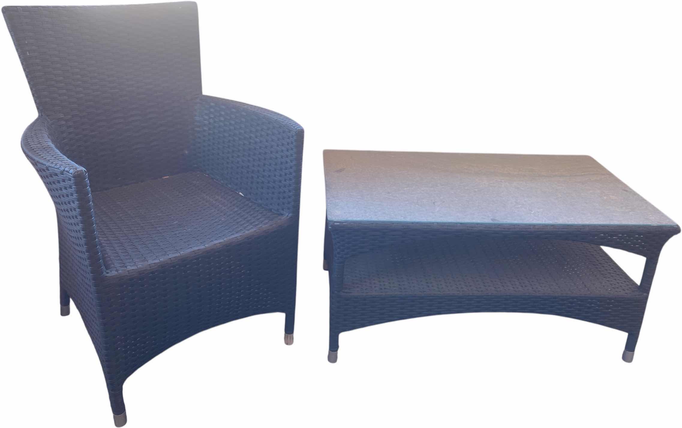 Photo 1 of WOVEN PATIO CHAIR WITH COCKTAIL TABLE W/ GLASS TOP 35“ X 19“ H18”