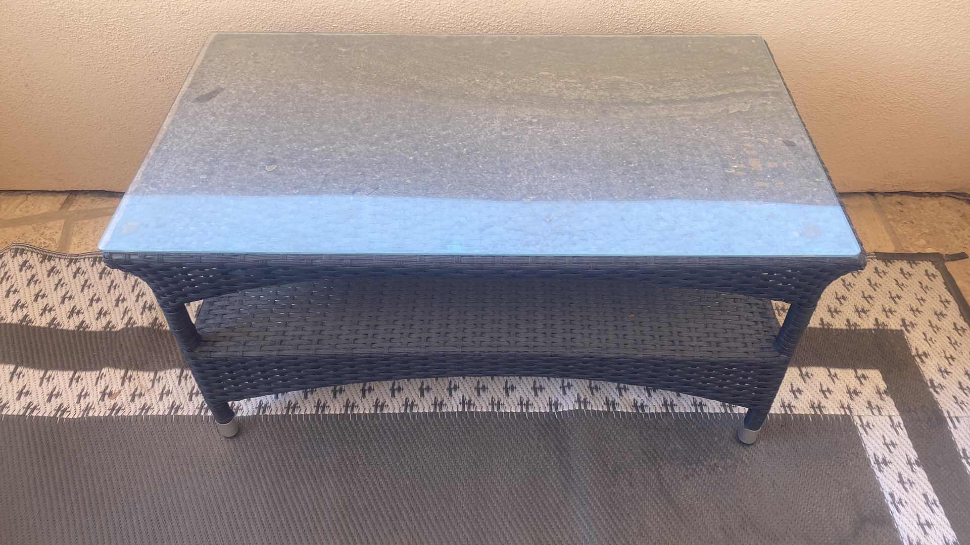 Photo 1 of WOVEN PATIO CHAIR WITH COCKTAIL TABLE W/ GLASS TOP 35“ X 19“ H18”