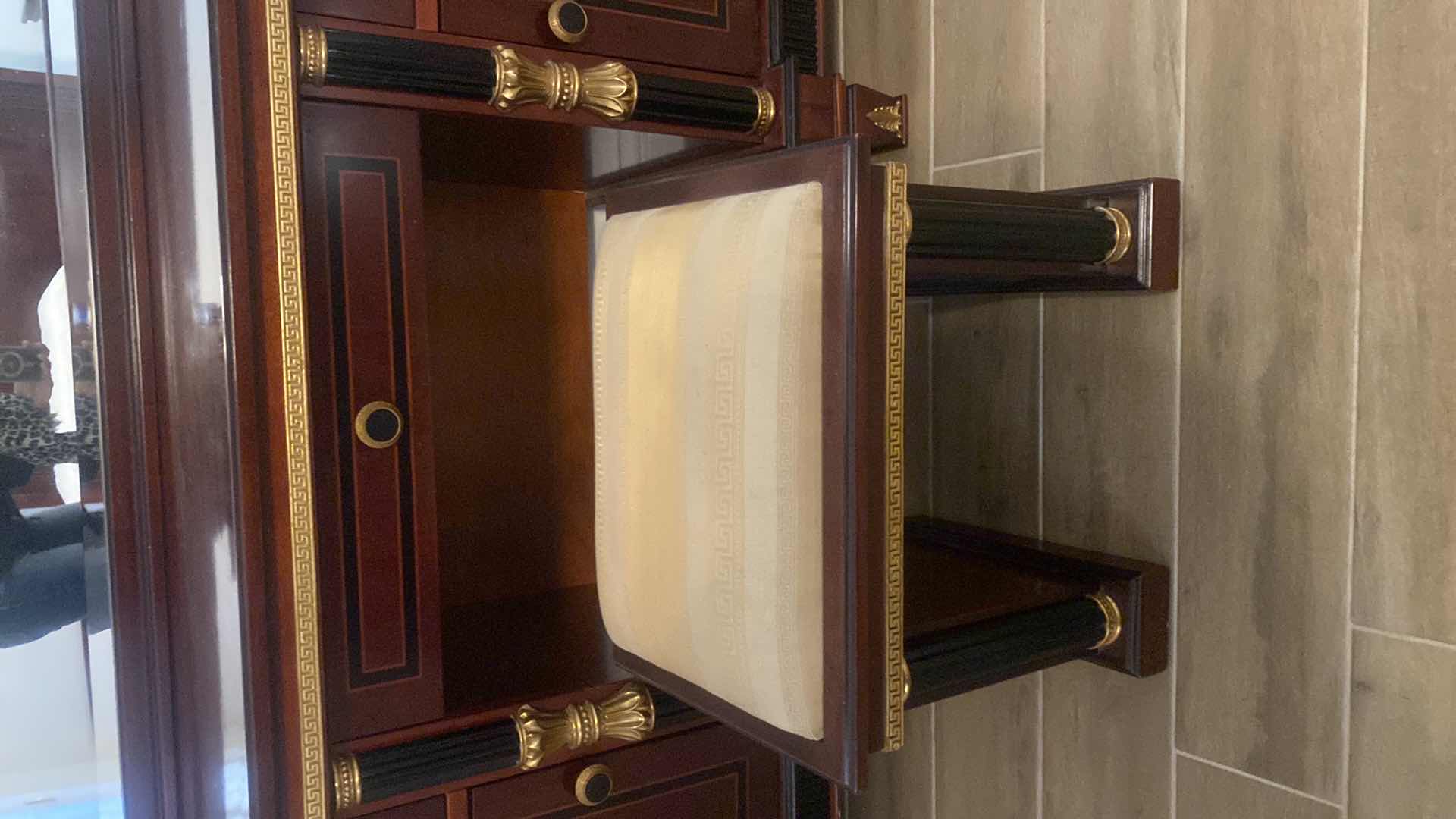 Photo 1 of VERSACE-STYLE SOLID WOOD W GOLD & BLACK TRIMMINGS VANITY W BENCH & BEVELED MIRROR