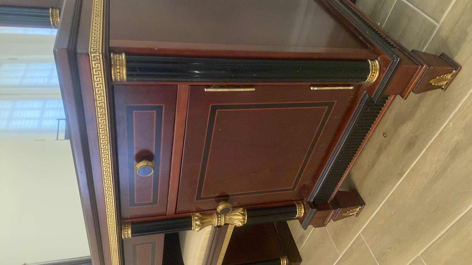 Photo 1 of VERSACE-STYLE SOLID WOOD W GOLD & BLACK TRIMMINGS VANITY W BENCH & BEVELED MIRROR