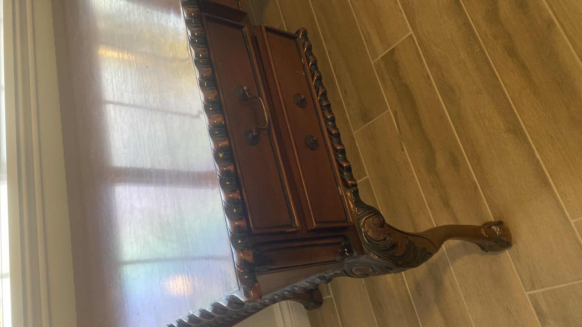 View 2 of MAHOGANY SOLID WOOD 5 DRAWER WRITING DESK W BALL & CLAW FEET  63“ x 31 1/2“ H 30”
