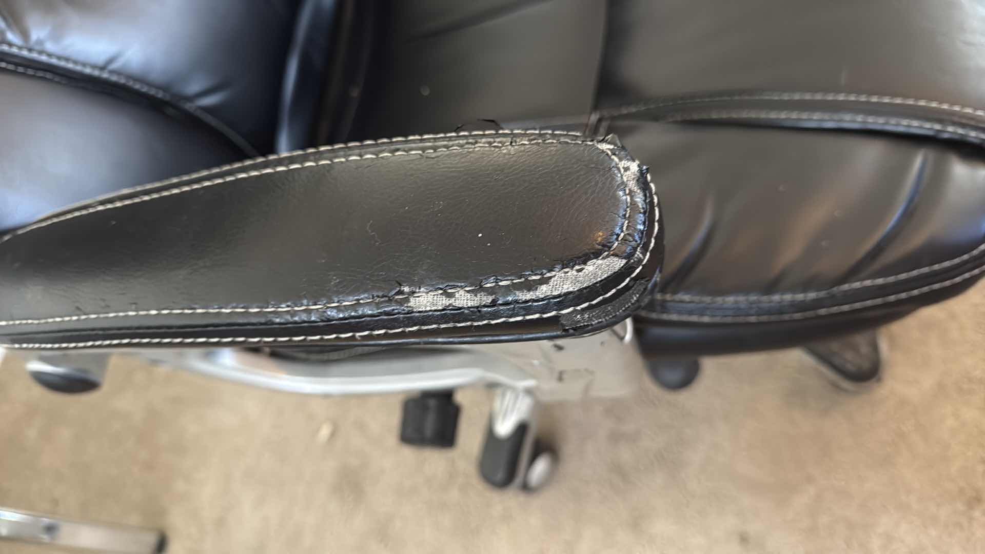 Photo 1 of GLASS TOP U-SHAPED DESK W SILVER BASE & BLACK ADJUSTABLE OFFICE CHAIR 55”x 60” H30”