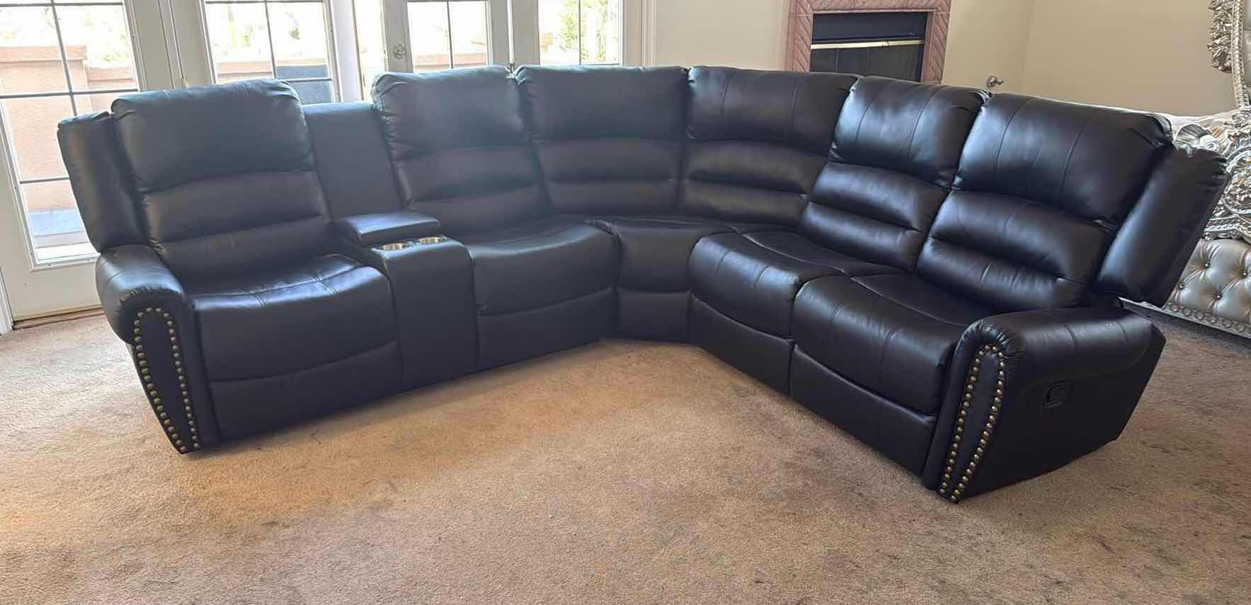 Photo 1 of BLACK VINYL RECLINING SECTIONAL SOFA 96” x 83” (3 PCS)