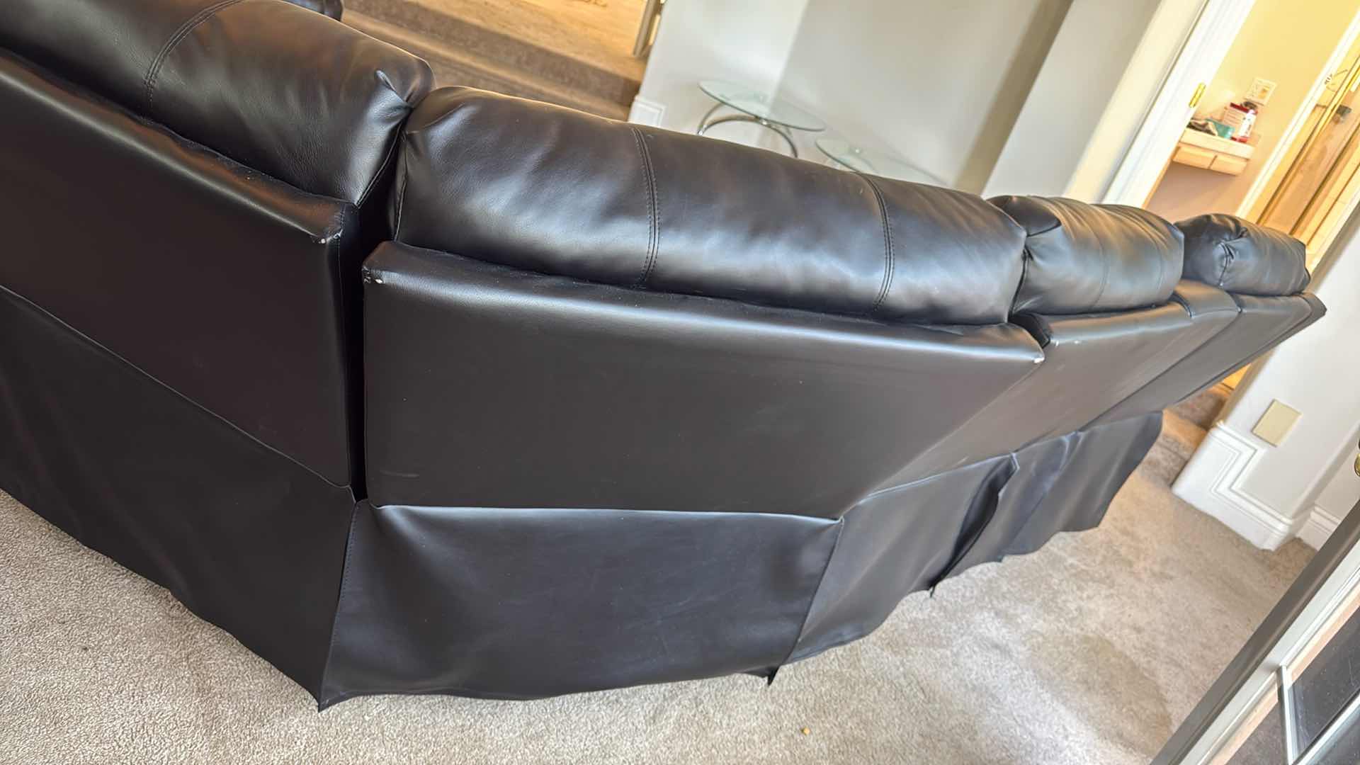 Photo 1 of BLACK VINYL RECLINING SECTIONAL SOFA 96” x 83” (3 PCS)