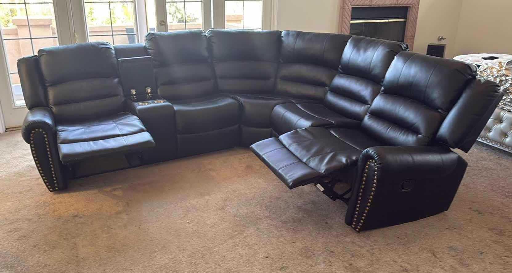 Photo 1 of BLACK VINYL RECLINING SECTIONAL SOFA 96” x 83” (3 PCS)