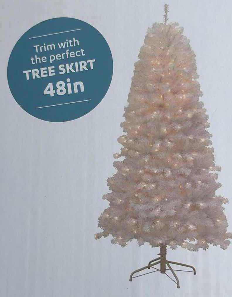 Photo 1 of NIB WHITE FUR CHRISTMAS TREE WITH LIGHTS 7’ T