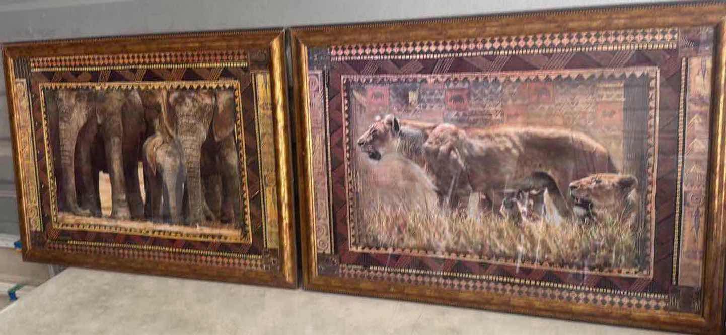 Photo 1 of 2-FRAMED SAFARI ART PRINTS ELEPHANT/LION