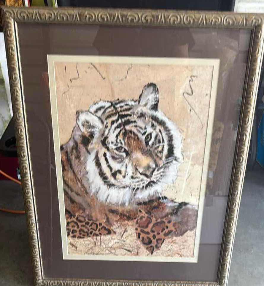 Photo 1 of 2-FRAMED ART PRINTS LEOPARD/TIGER 33X30”