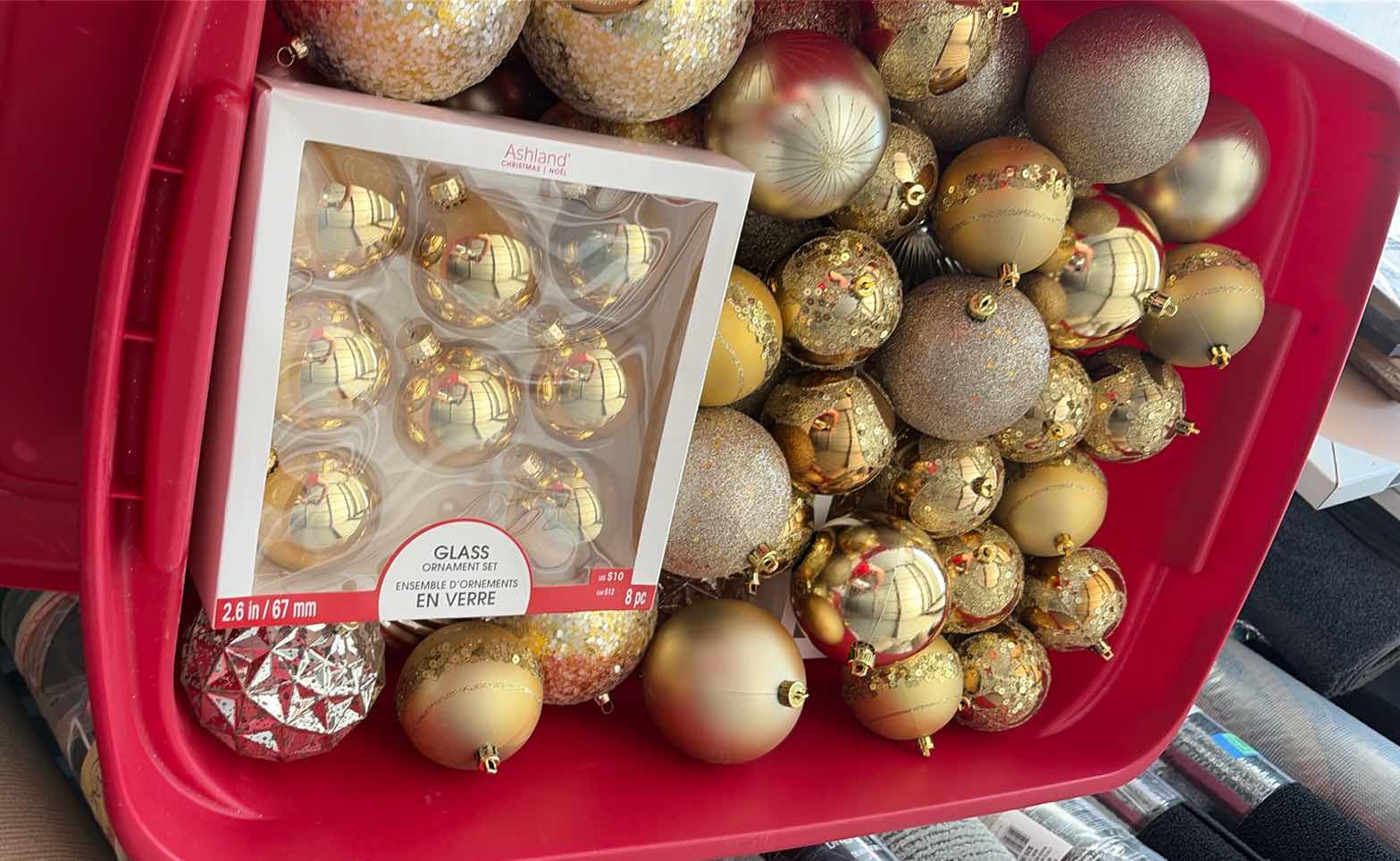 Photo 1 of CONTENTS OF BOX HOLIDAY ORNAMENTS GOLD COLOR
