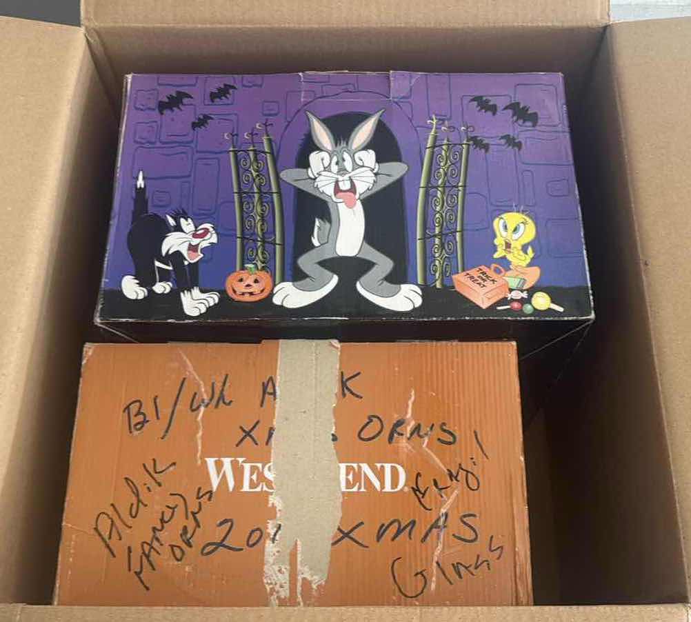 Photo 1 of CONTENTS OF BOX-LOONEY TUNES CANDY BOWL/BLACK/WHITE GLASSORNAMENTS