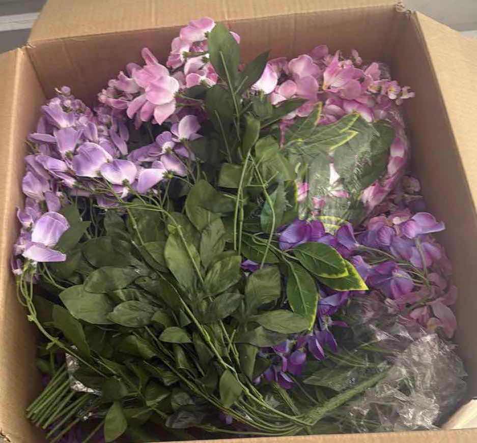 Photo 1 of CONTENTS OF BOX- FLOWERS PURPLE/PINK