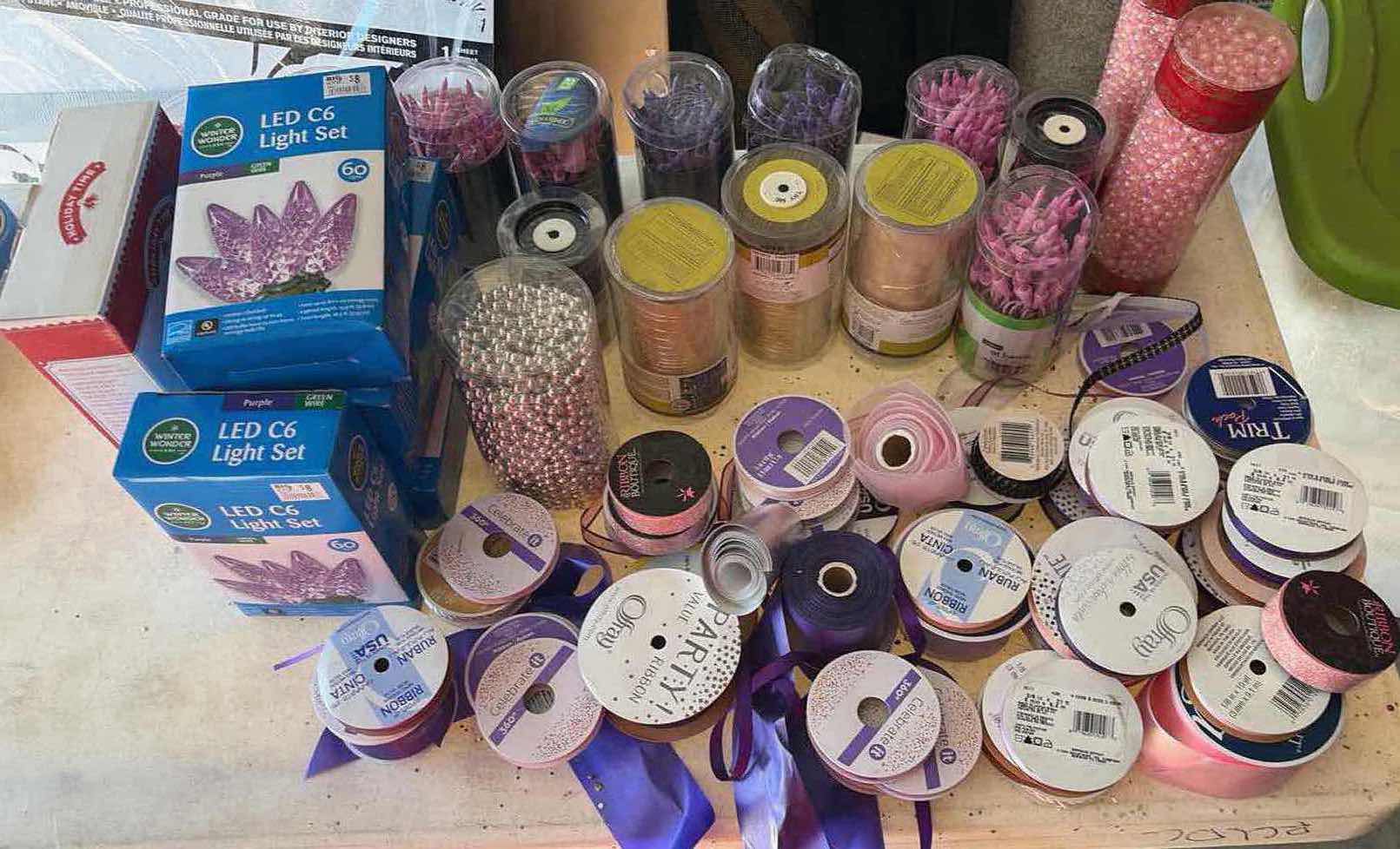 Photo 1 of CONTENTS OF BOX HOLIDAY DECORATIONS  LIGHTS AND RIBBONS