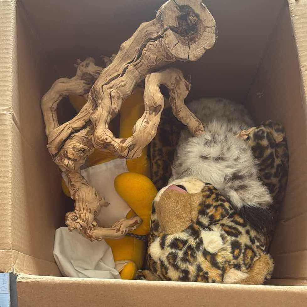 Photo 1 of CONTENTS OF BOX-STUFFED ANIMALS/DECORATIVE BRANCH