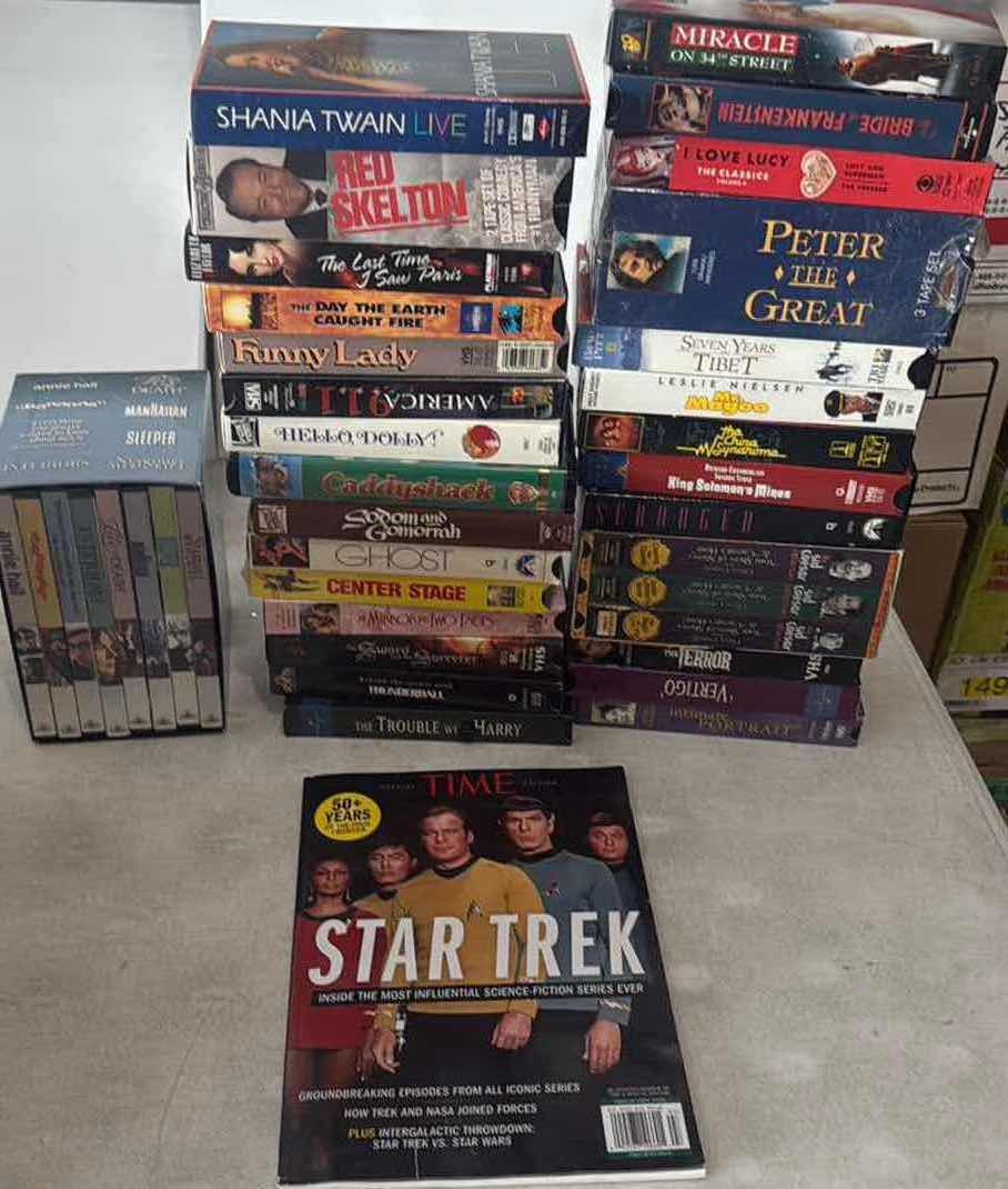 Photo 1 of CONTENTS OF BOX-VHS/STAR-TREK MAGAZINE/
