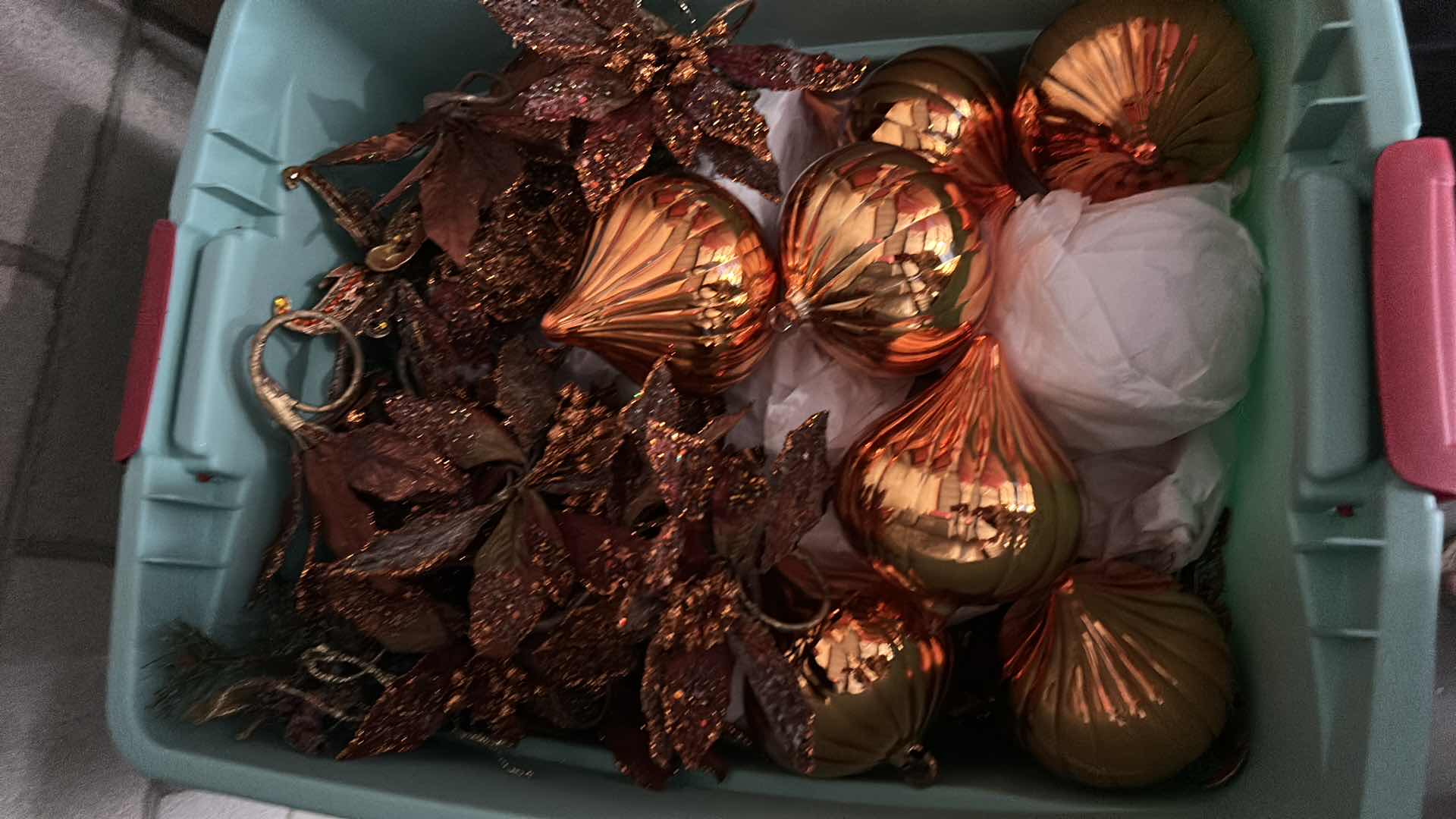 Photo 1 of TOTE FULL OF CHRISTMAS ORNAMENTS AND DECOR