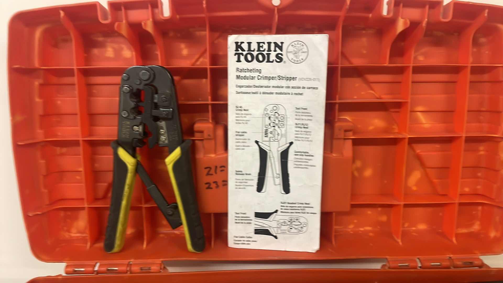 Photo 3 of KLEIN TOOLS RATCHETING CRIMPER/STRIPPER AND OTHER LOW VOLTAGE ITEMS IN HARD CARRYING CASE