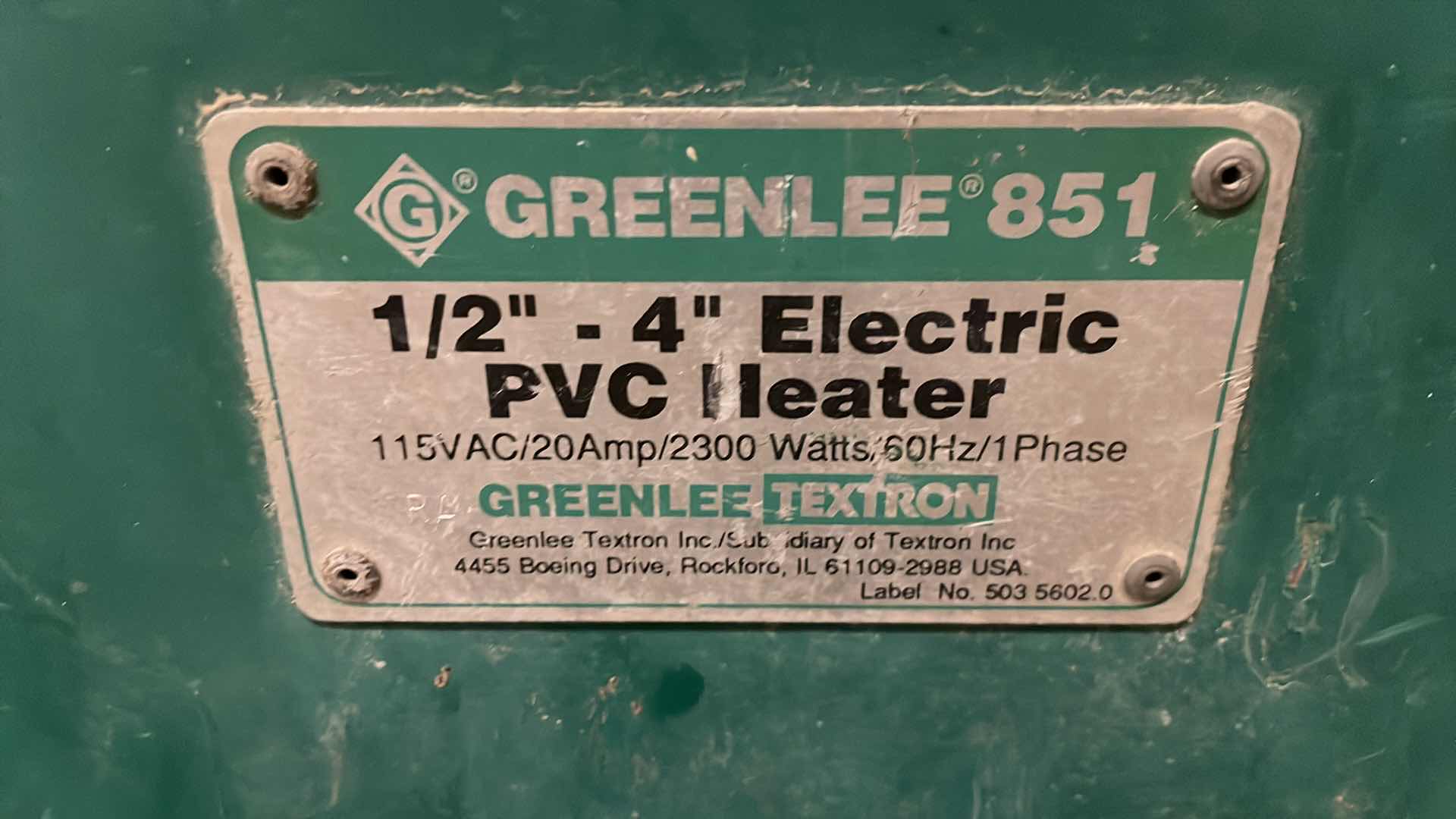 Photo 2 of GREENLEE 851 1/2”-4” ELECTRIC PVC HEATER