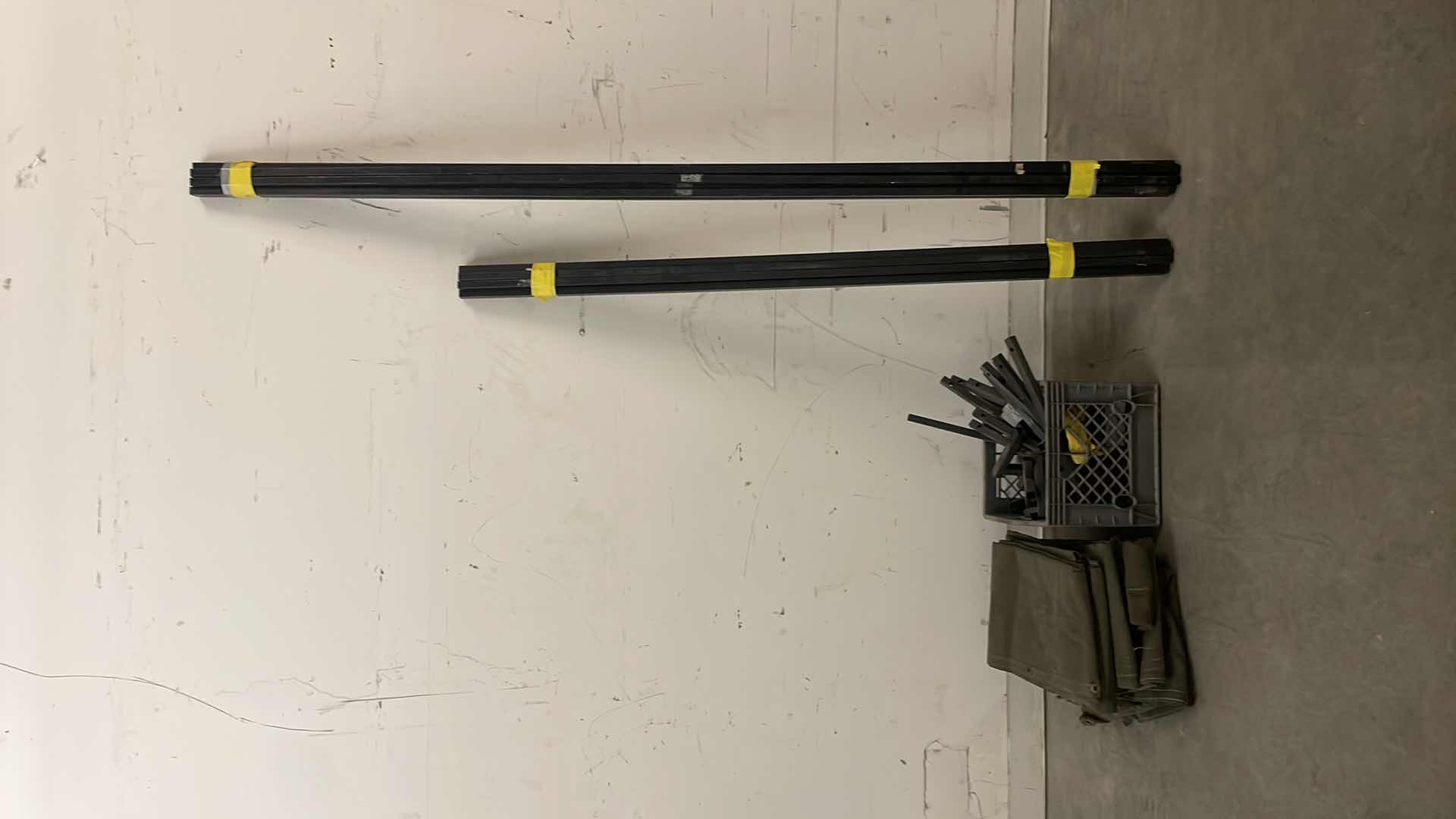 Photo 1 of STEINER CANVAS WELDING CURTAIN(6)  6’ X 8’ WITH FRAMING PIECES UNKNOWN IF ALL ARE COMPLETE