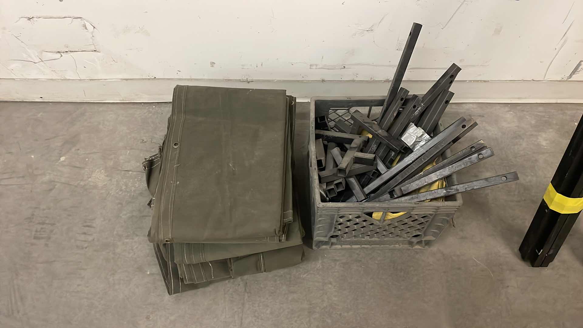 Photo 1 of STEINER CANVAS WELDING CURTAIN(6)  6’ X 8’ WITH FRAMING PIECES UNKNOWN IF ALL ARE COMPLETE