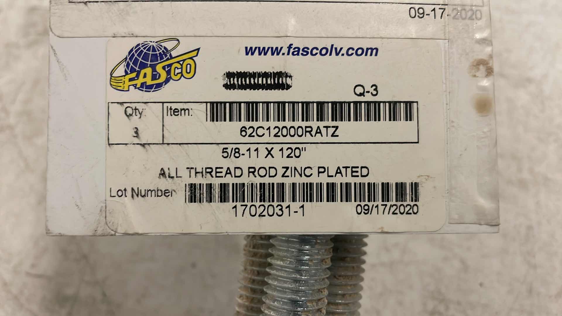Photo 1 of 5/8-11 X 120" ALL THREAD ROD ZINC PLATED 3PCS