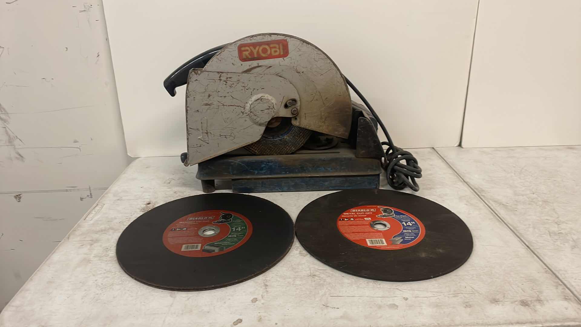 Photo 1 of RYOBI C358 14” CHOP SAW W/DIABLOS MASONARY AND METAL CUT-OFF BLADES 2 EA