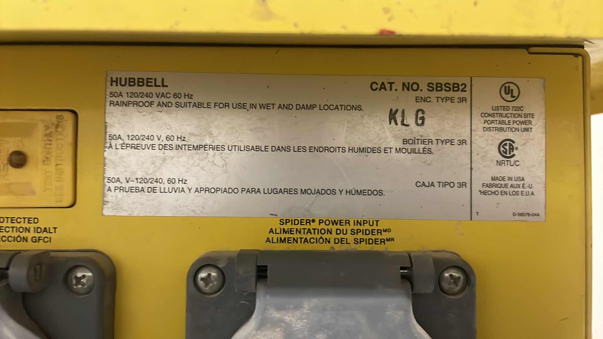 Photo 1 of HUBBELL POWER DISTRIBUTION BOX SPIDER, WIRING DEVICE SBSB2, 50 AMP, 120/240 VAC 8 OUTLETS SPIDER BOX