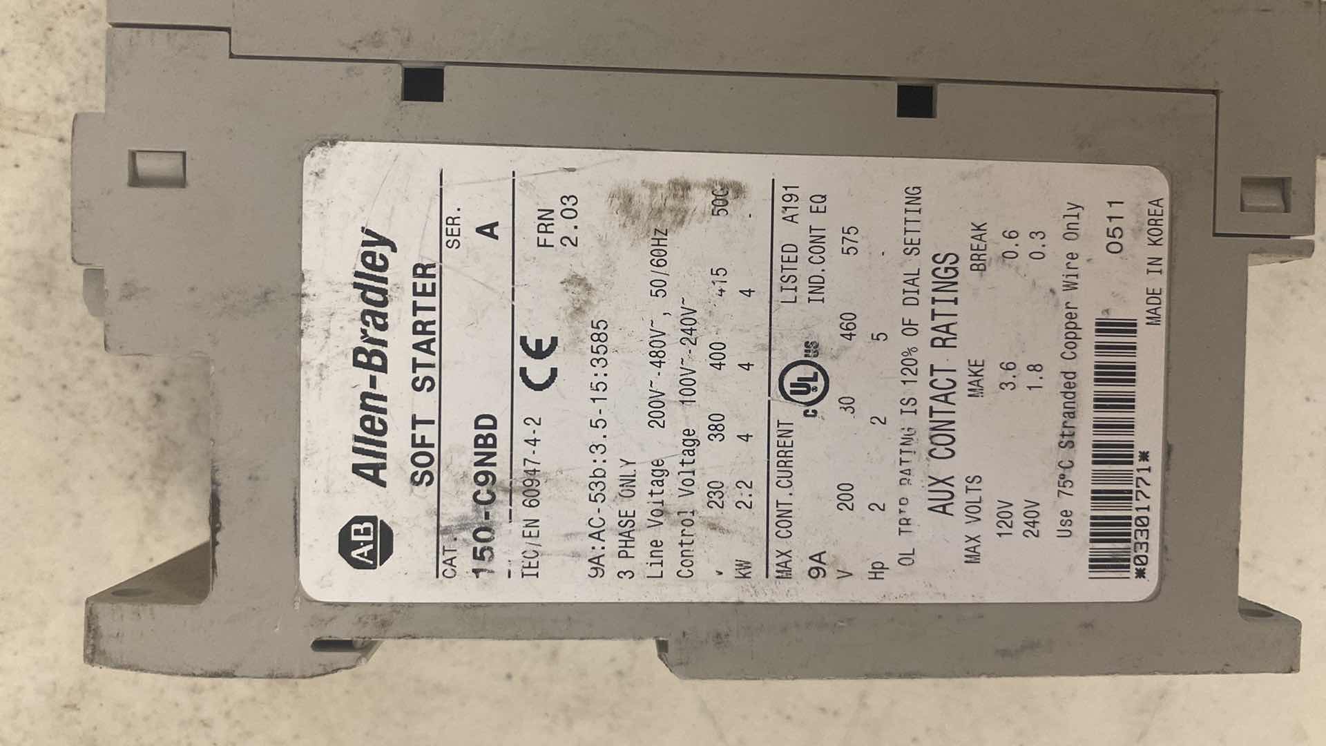 Photo 1 of ALLEN-BRADLEY 150 - C9NBD SMC-3 SMART MOTOR CONTROLLER 
(5) UNKNOWN WORKING CONDITION