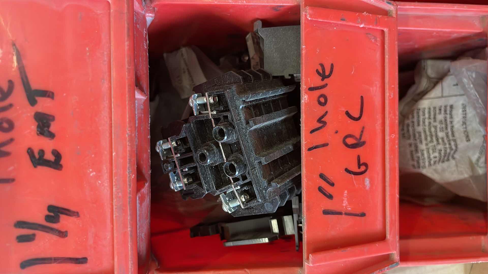 Photo 6 of CONTENTS OF SHELF MISC ELECRTICAL COMPONENTS BINS RELAYS