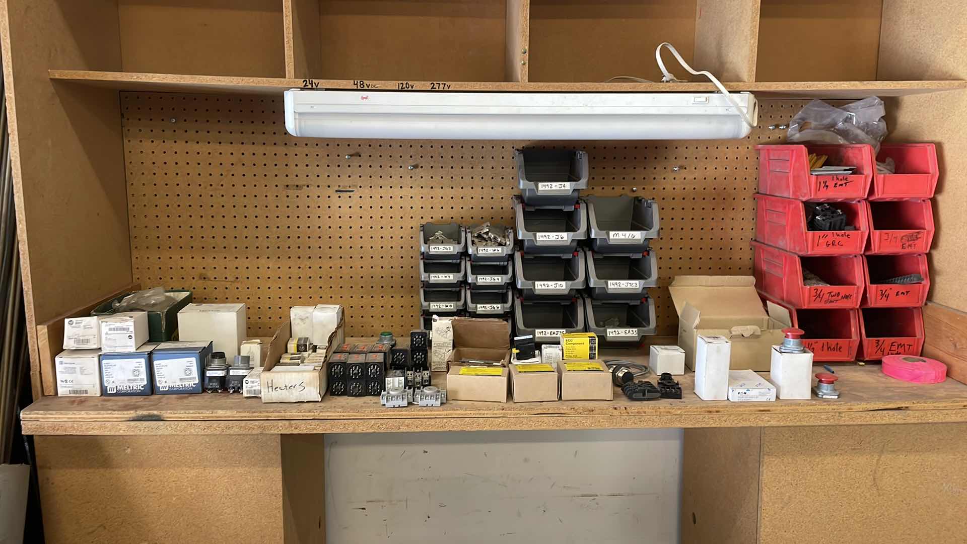 Photo 1 of CONTENTS OF SHELF MISC ELECRTICAL COMPONENTS BINS RELAYS